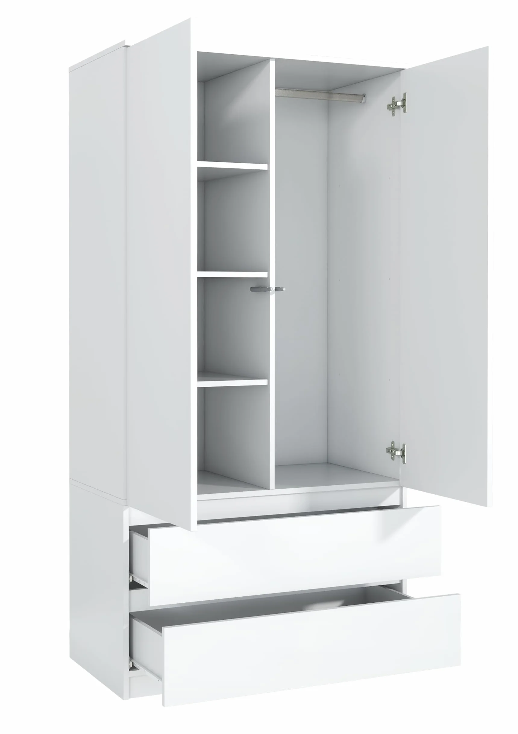 Meble Masztalerz Armoire Chambre Enfant 2 Tiroirs 90 cm Penderie Vetement Dressing Rangement Blanc 180x90x50 cm