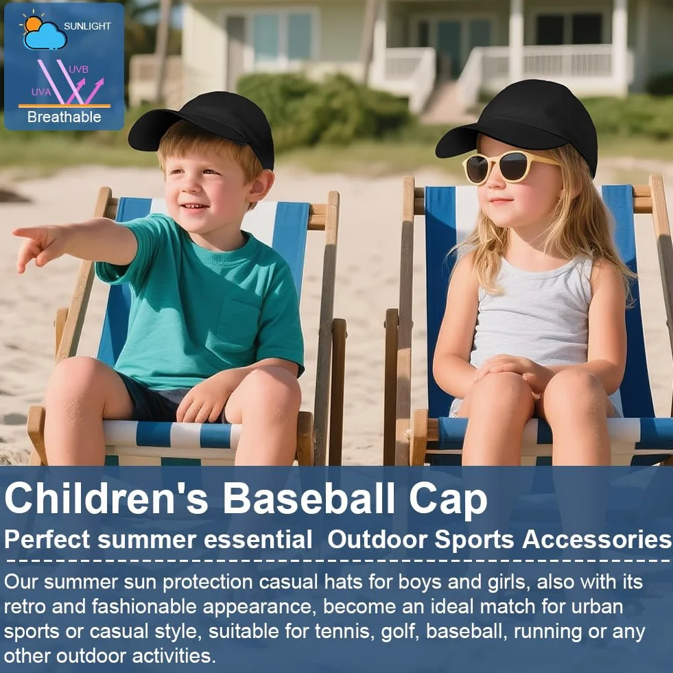 Casquette de Baseball Enfant Garçons Filles, Chapeau de Soleil Réglable en Coton Anti-UV