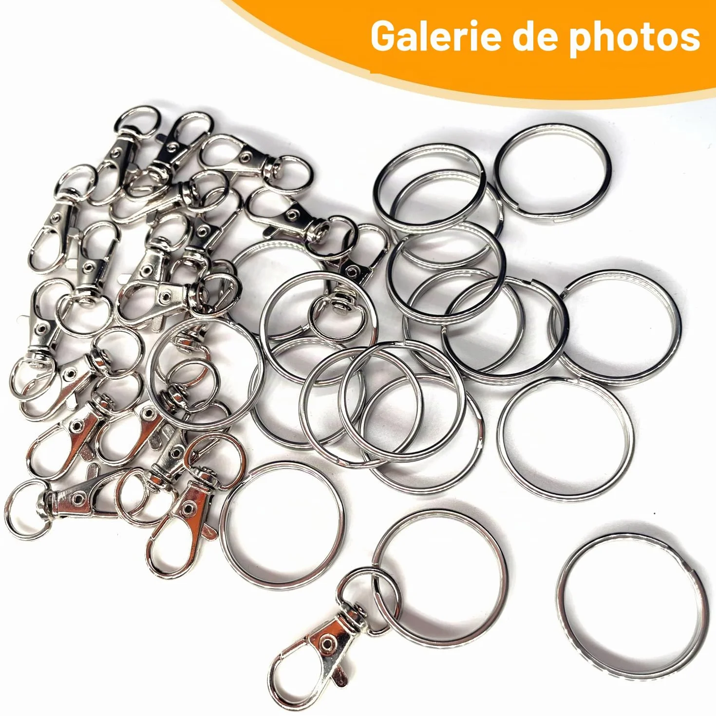 Porte-clés mousqueton anneau en acier inoxydable 40 pièces, ensemble alliage zinc pour bricolage artisanat maison voiture sport