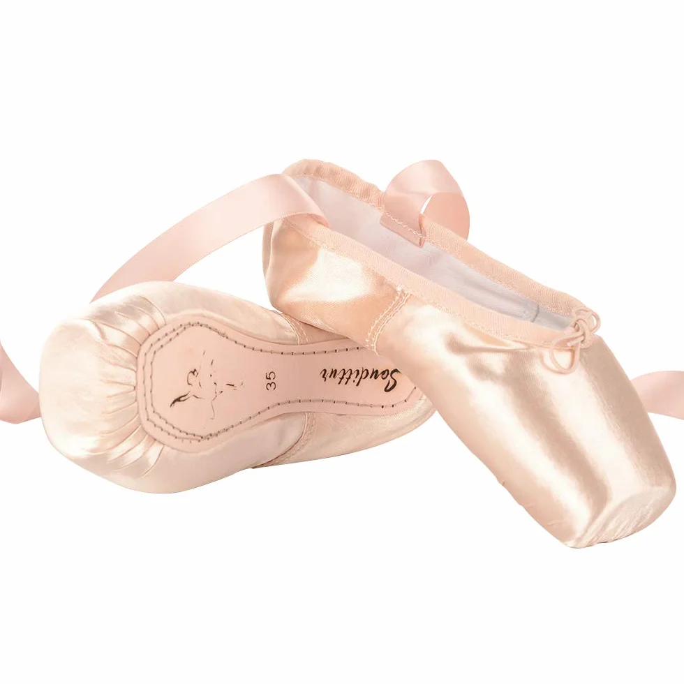Soudittur Chaussures de Ballet de Pointe Rose Satin Rubans Danse Classique Femme Fille