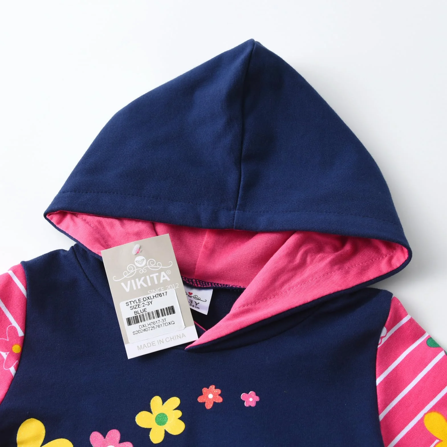 VIKITA Sweatshirt Enfant Broderie Fleur Capuche Robe Rayée Coton Fille 1-8 Ans