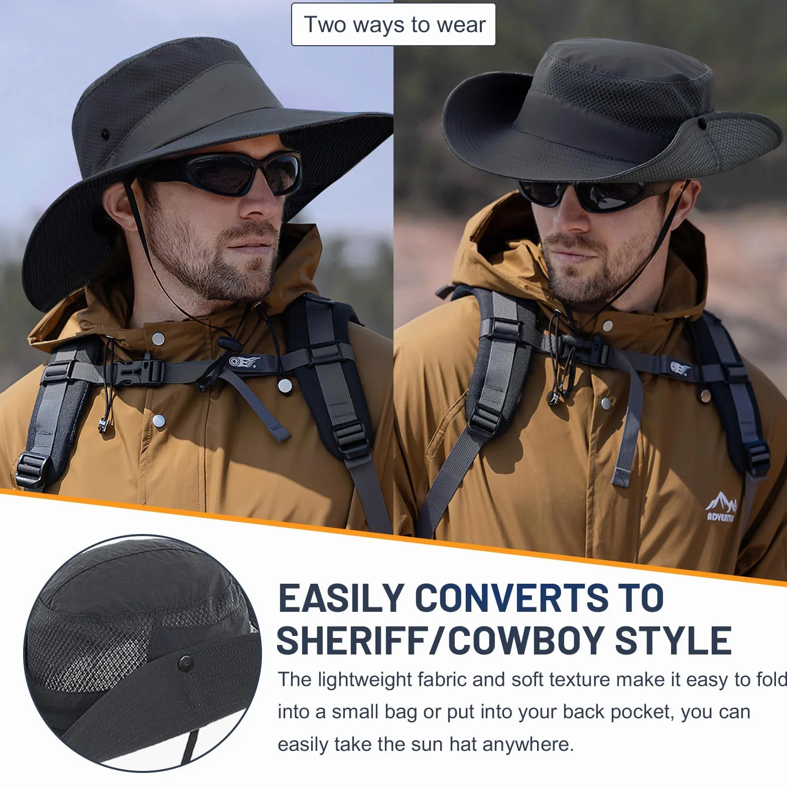 Chapeau Homme Anti UV Femme Large Bord Casquette Pliable Étanche Randonnée Mesh Respirant Soleil Safari