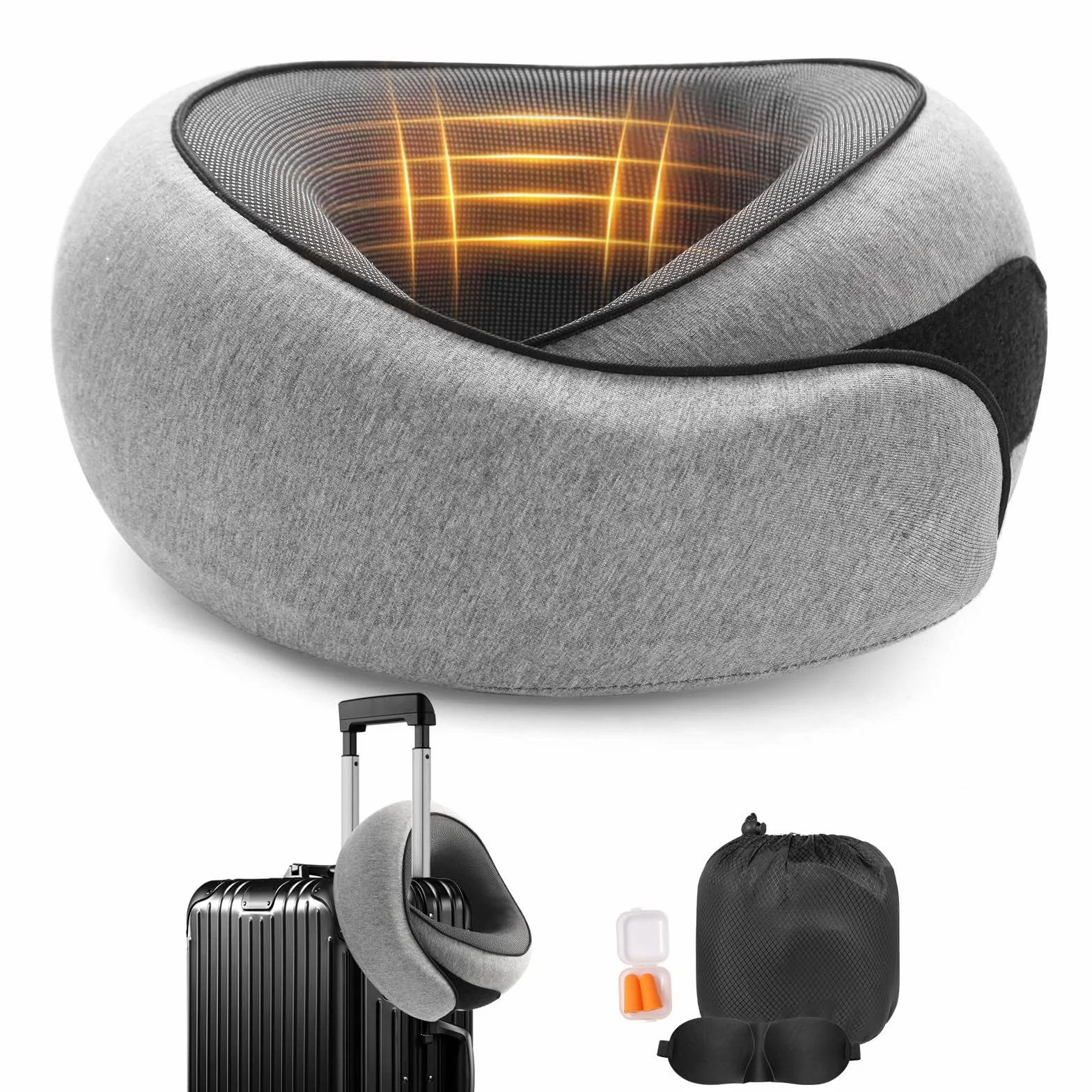 Nomadike-s NOMAREST Coussin de Voyage Mémoire de Forme Oreiller Ergonomique Mousse Avion Voiture Gris