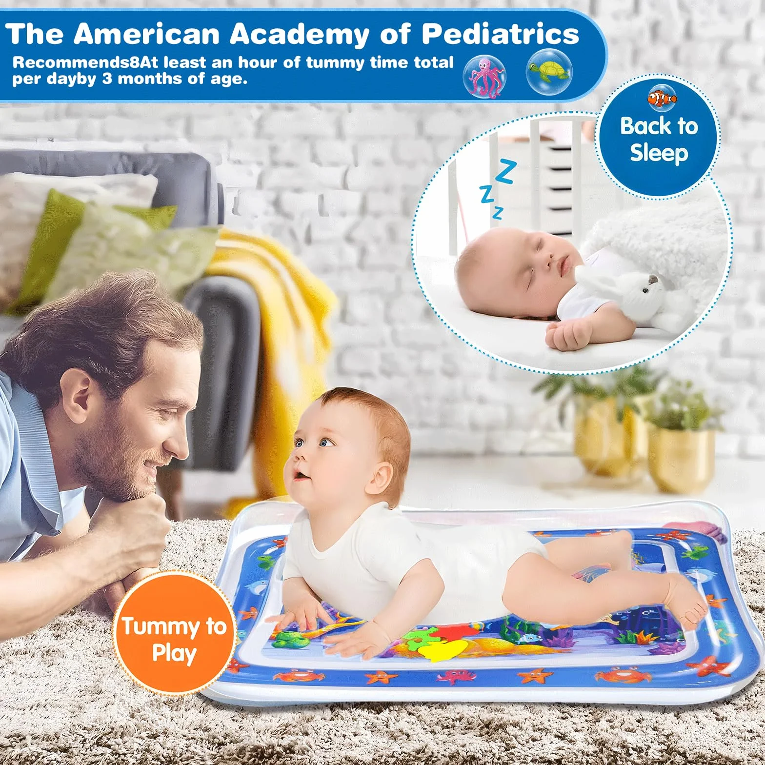 Tapis d'eau Bébé 65 x 50 cm Gonflable Sensoriel Jouet Développement