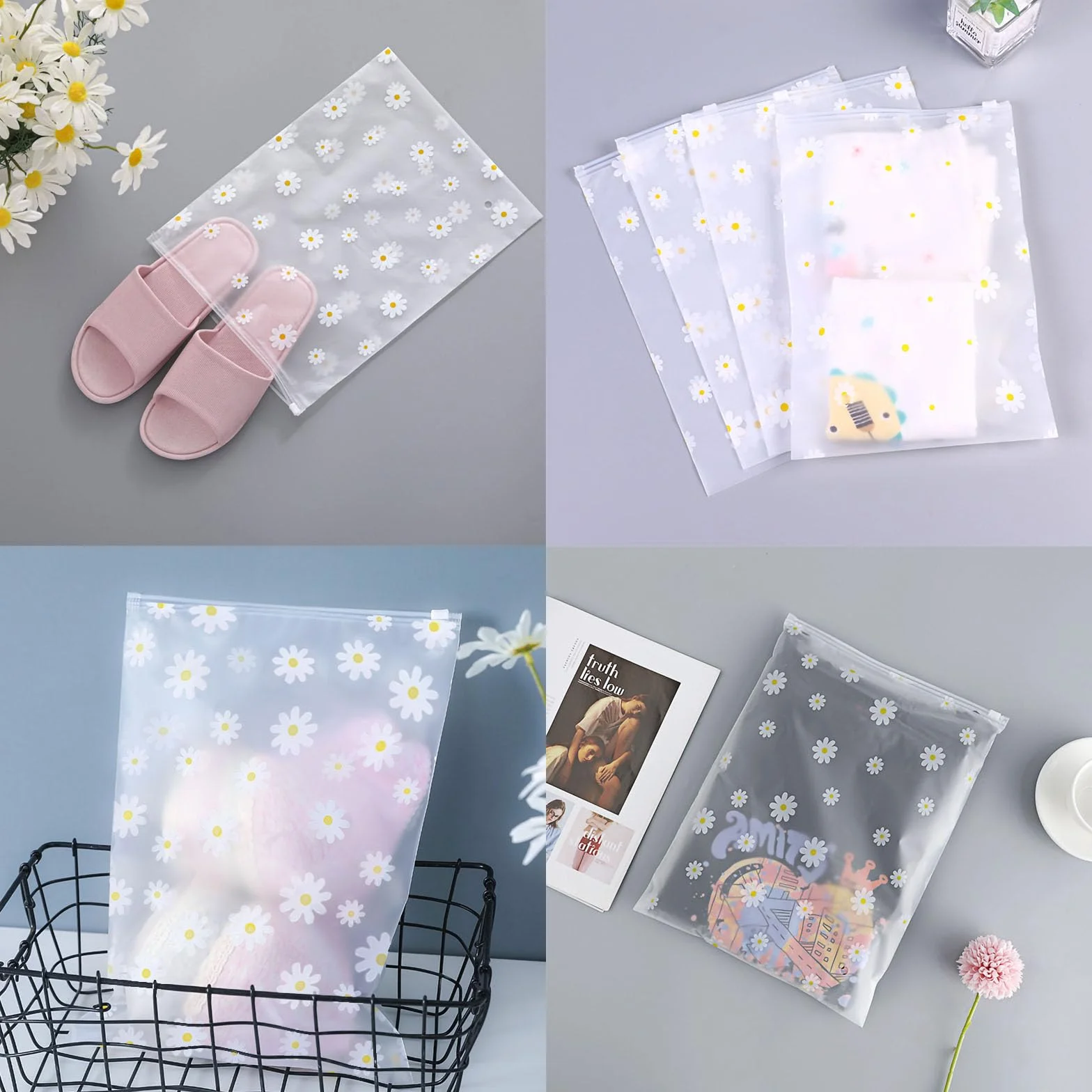 KEYRI 20 Pièces Sac Zipper Voyage Pochette Étanche Transparent Rangement Vêtements Plastique Costume Chaussures Cosmétique Floral