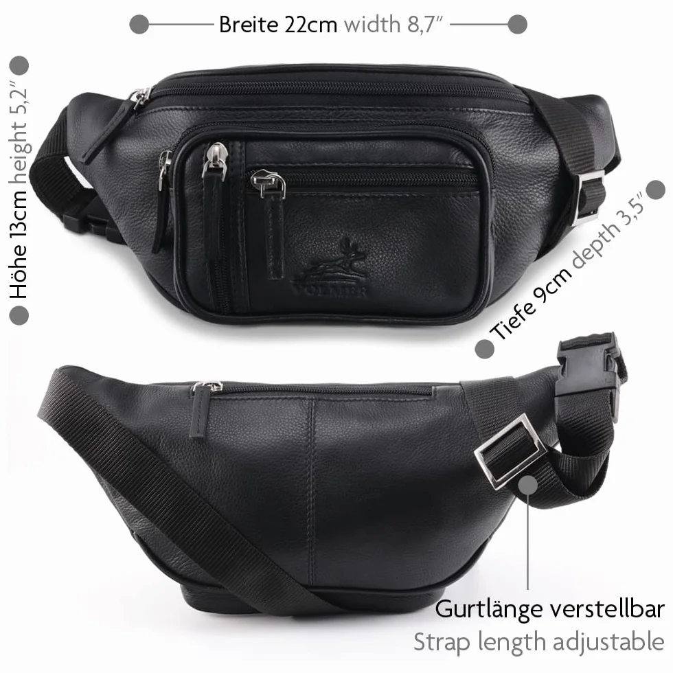 Sac Banane en Cuir Véritable pour Homme et Femme, Noir et Marron