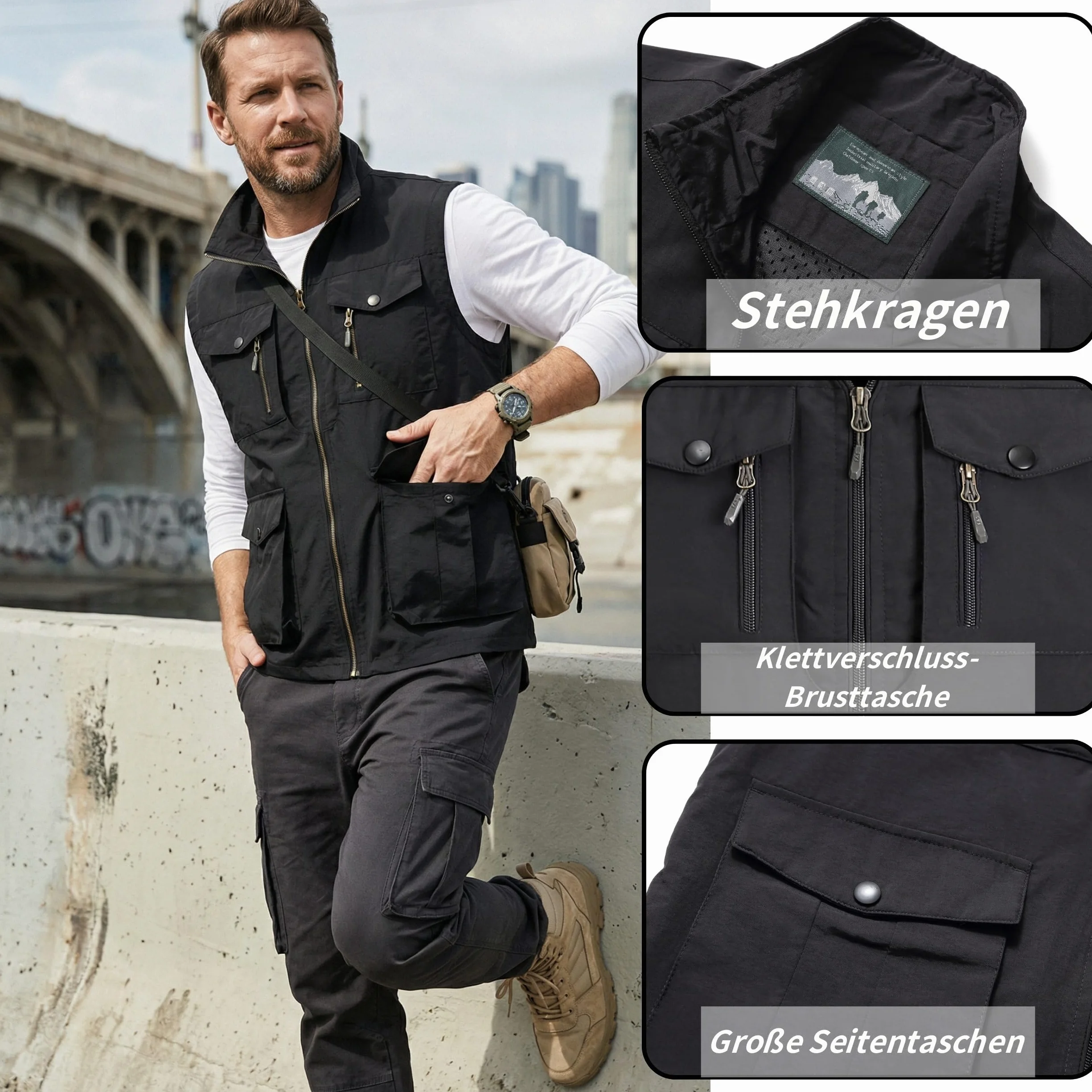 Gilet de Pêche Homme Multi-Poches Plein Air Séchage Rapide Sport Sans Manche Légère Respirant Camping Photographie