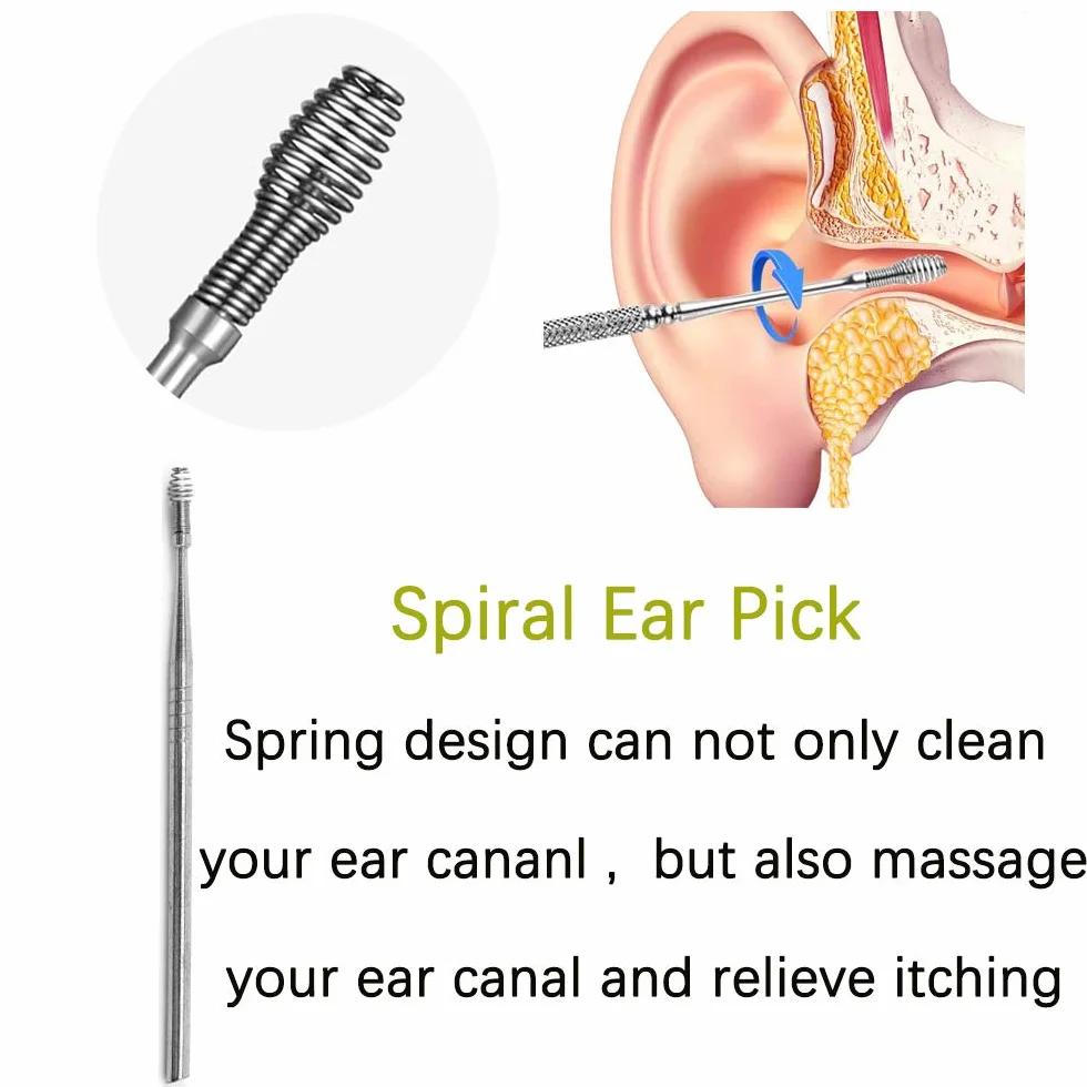 Nettoyeur D'oreille, 6 Pcs Cuillère à Oreille en Acier Inoxydable, Kit de Nettoyeur D'oreilles