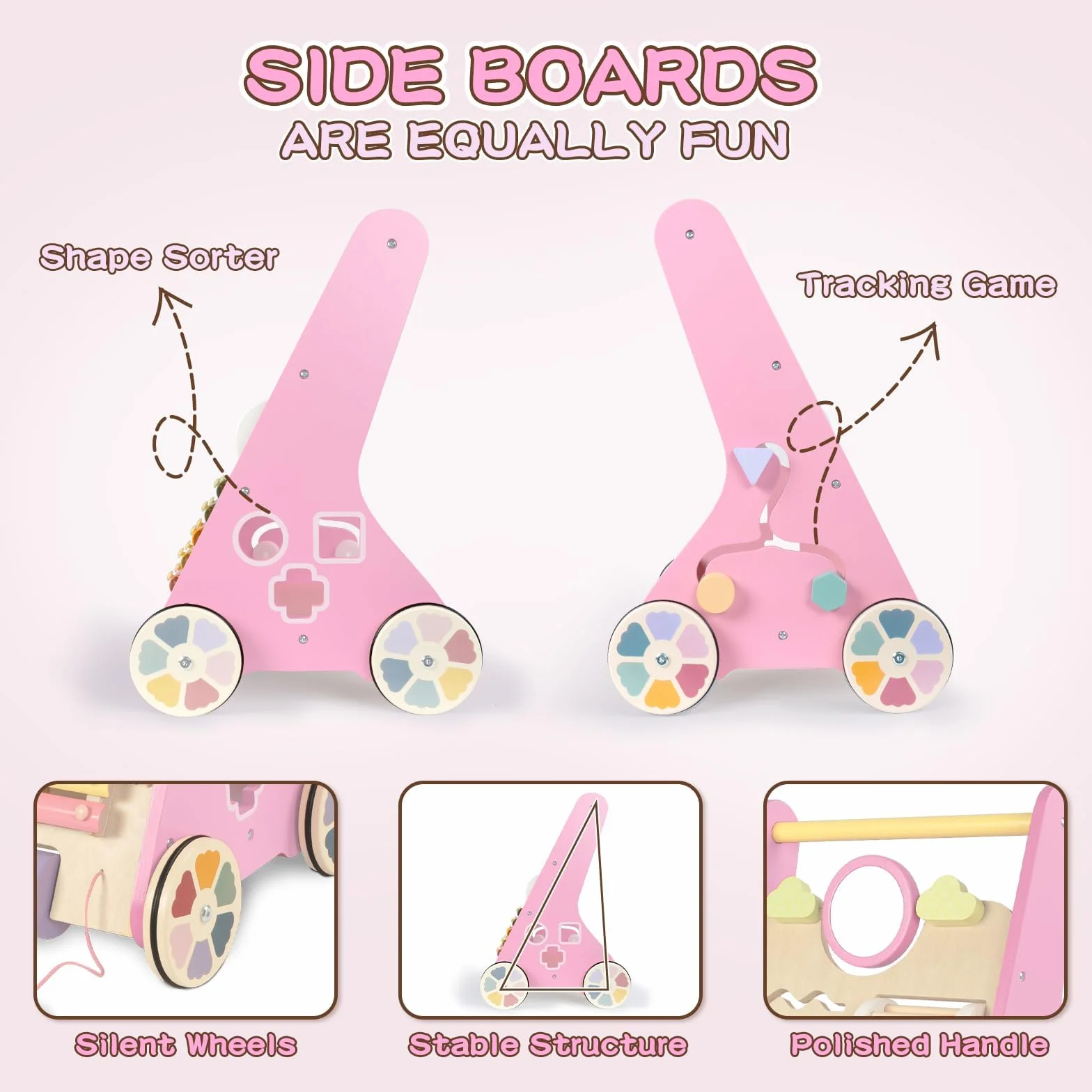 LOL-FUN Rose Trotteurs en Bois 10 en 1 Centre d'Activité Éducatif pour Enfant 1 An Cadeau Jouet d'Apprentissage Bébé 12 mois+