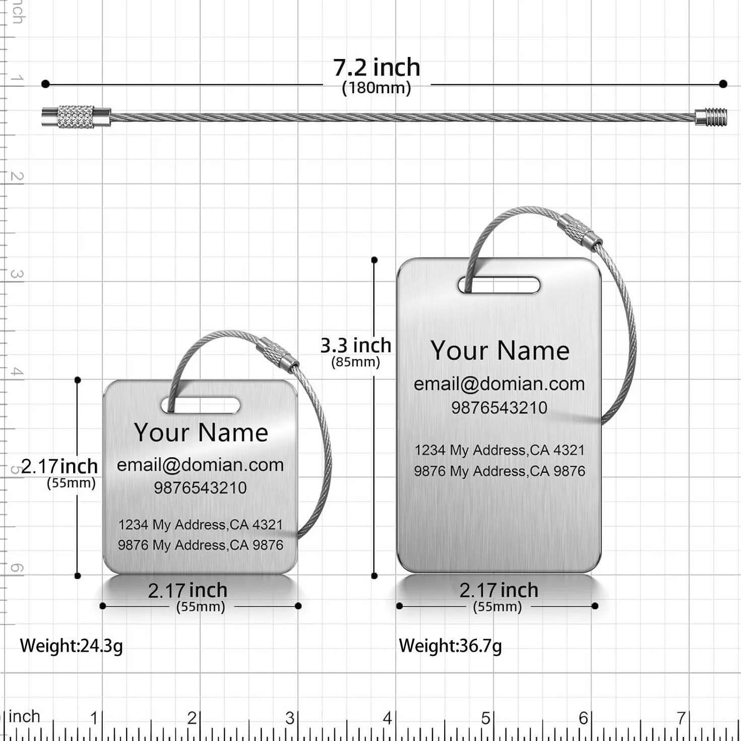 Étiquettes de bagage personnalisées en métal – Valise unique et personnalisée, sac à dos, acier inoxydable, imperméable, 3 couleurs