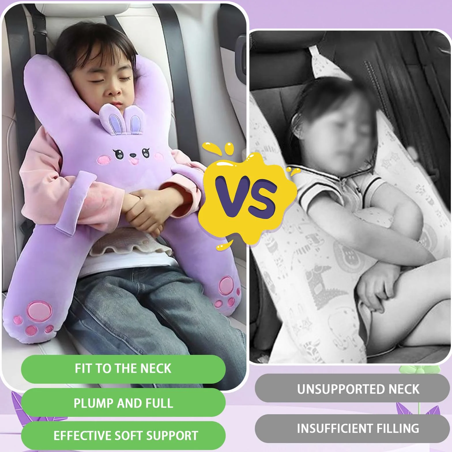 Coussin de Voyage Enfant en Forme de H pour Voiture Avion Train (Violet)