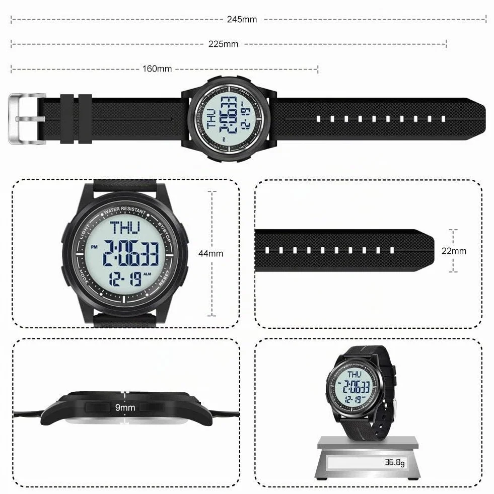 WIFORT Montre Digitale Étanche Hommes Femmes Chronomètre Compte à Rebours Alarme Format 12/24 Heures Sport Ultra-Léger Grand Angle