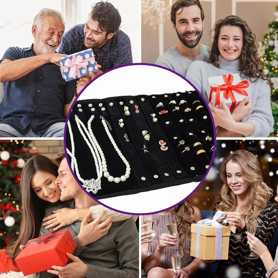 HAGNA 1 Ensemble Pochette Bijoux Voyage, Rouleau À Bijoux Broderie Chinoise Organisateur Noir