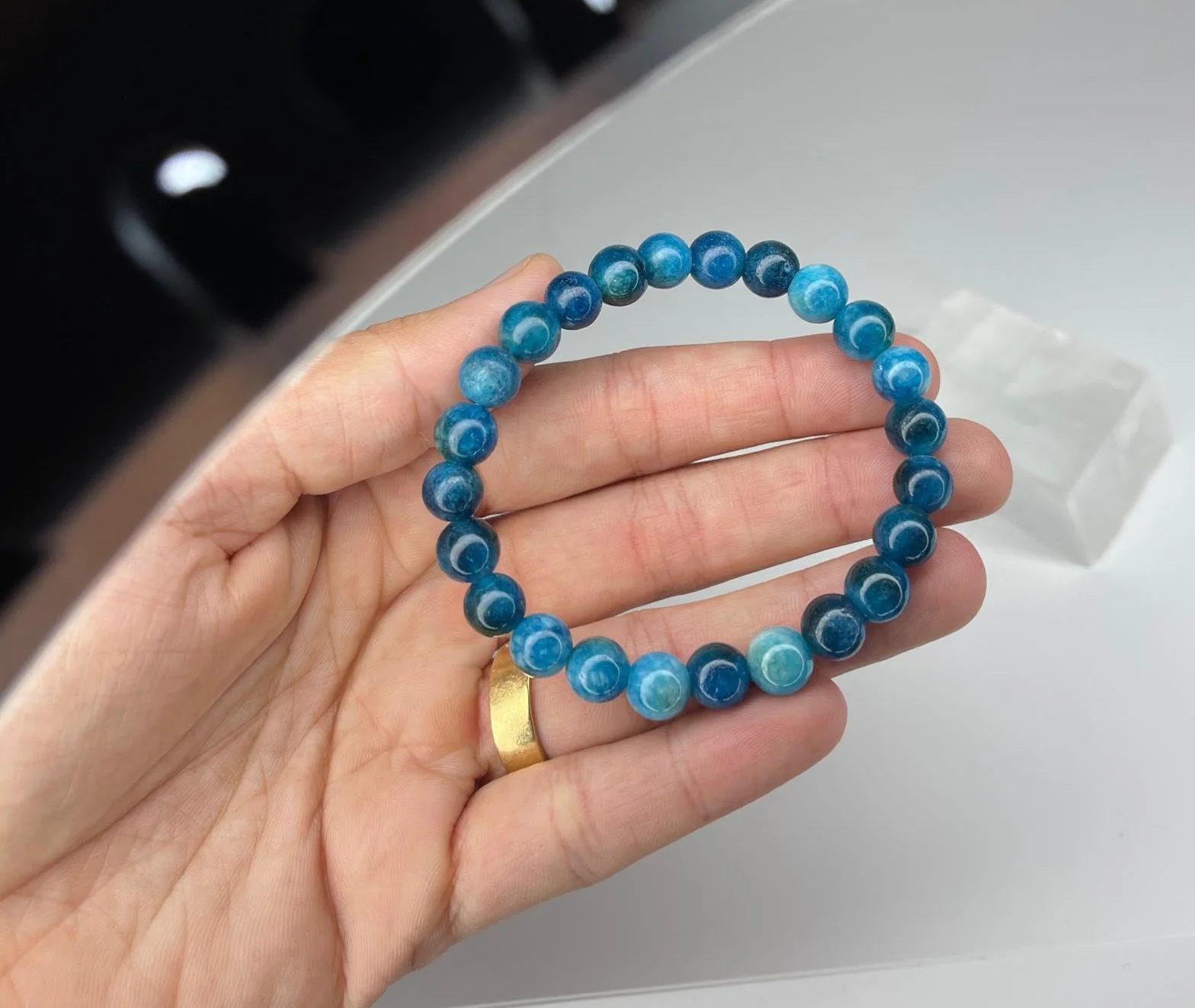 Bracelet en Apatite bleue Pierres Naturelles Perles 8mm Pierres Fines et Précieuses Unisexe Bijoux Minéraux