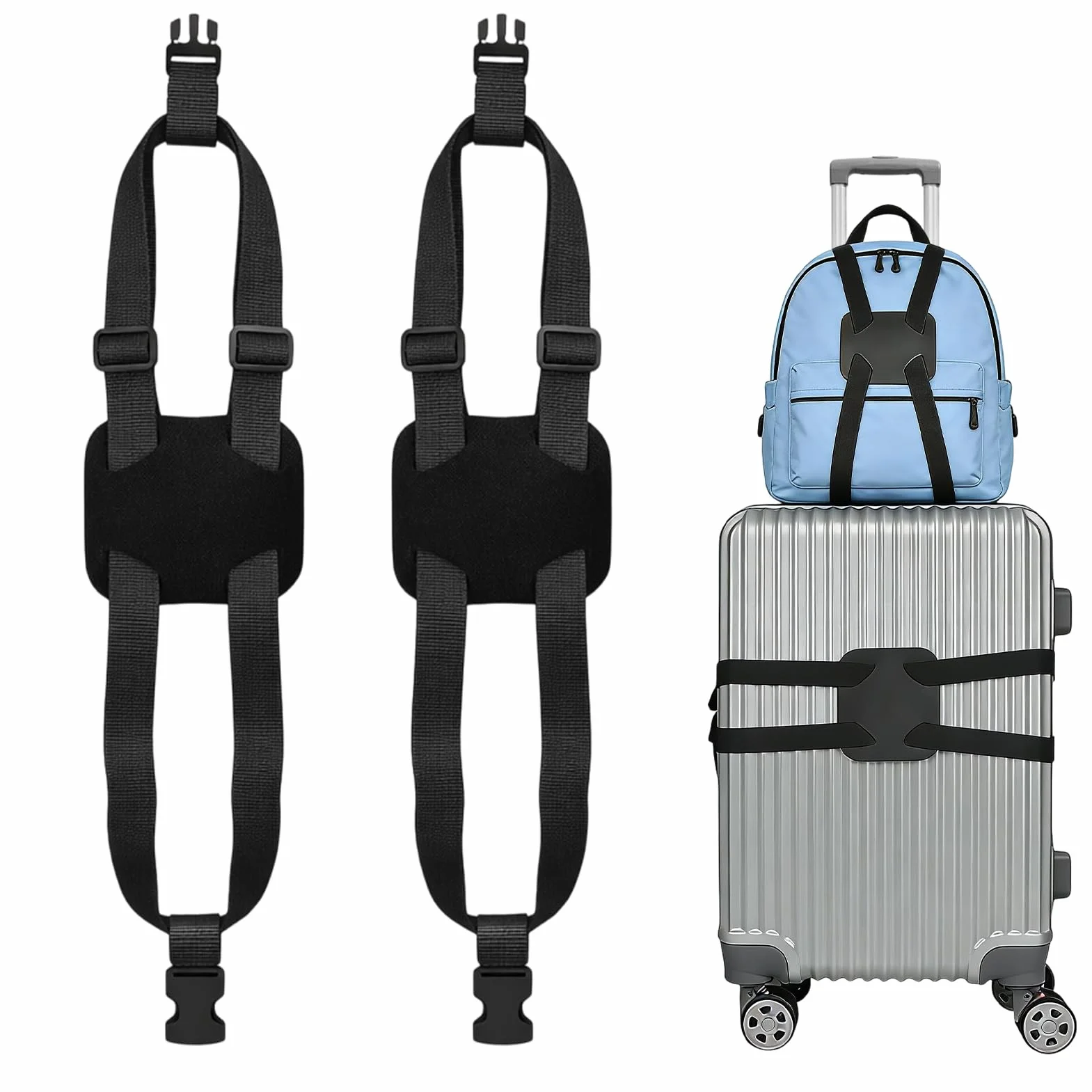 Sangle Bagage Réglable Élastique pour Valise en Cuir PU, Accessoire Voyage, Noir