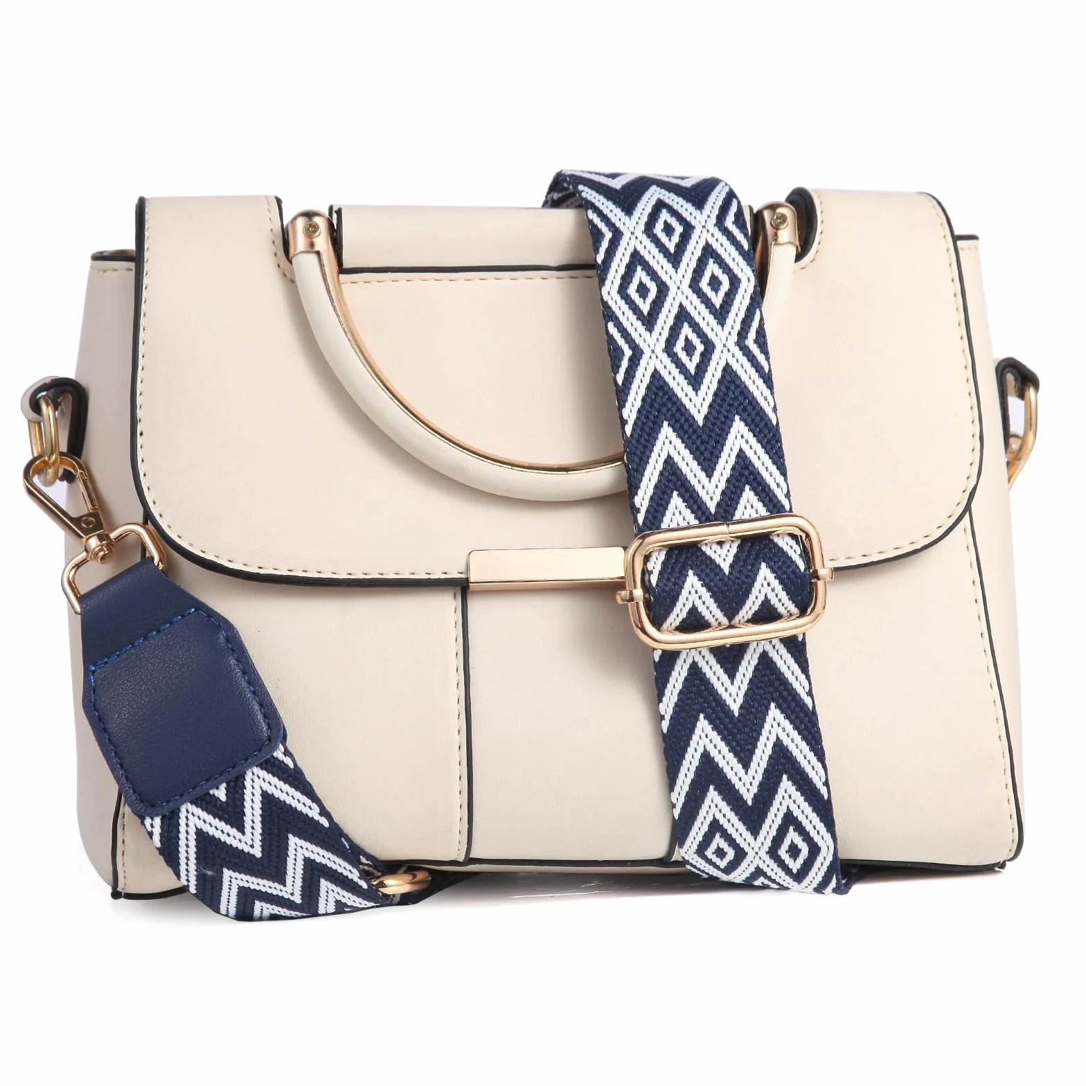 Bandoulière pour Sac à Main 3,8cm Large - Lanière pour Sac Banane, Sacoche Femme, Sac Marin - Blanc Bleu
