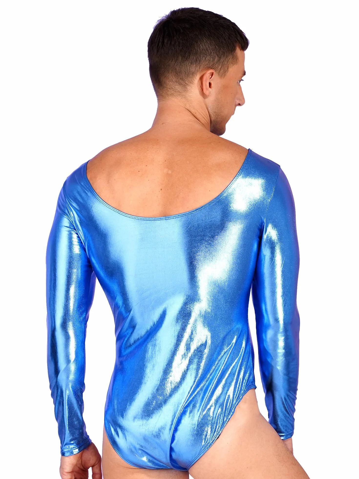 Alvivi Homme Combinaison à Manches Longues Similicuir Brillant Justaucorps Danse Gymnastique Clubwear L-3XL