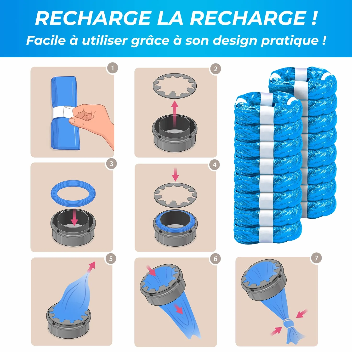 Sacs Parfumés 4,5 Mètres Anti-Odeur Compatibles Tommee Tippee Twist & Click, Sangenic Tec, Simplee Sangenic, LitterLocker