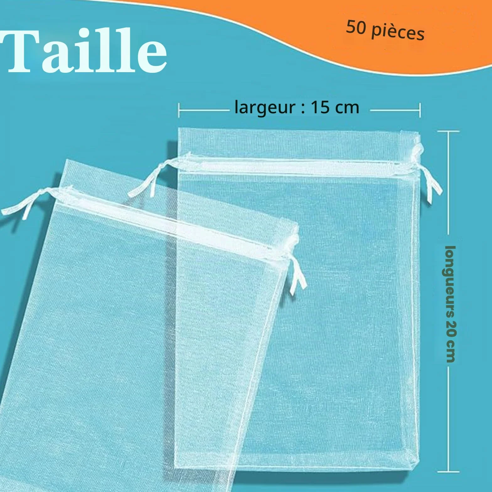 Sachet en Organza 15 x 20 cm, 50 Pièces, Pochette Organza Blanc, Sacs Cadeaux pour Mariage