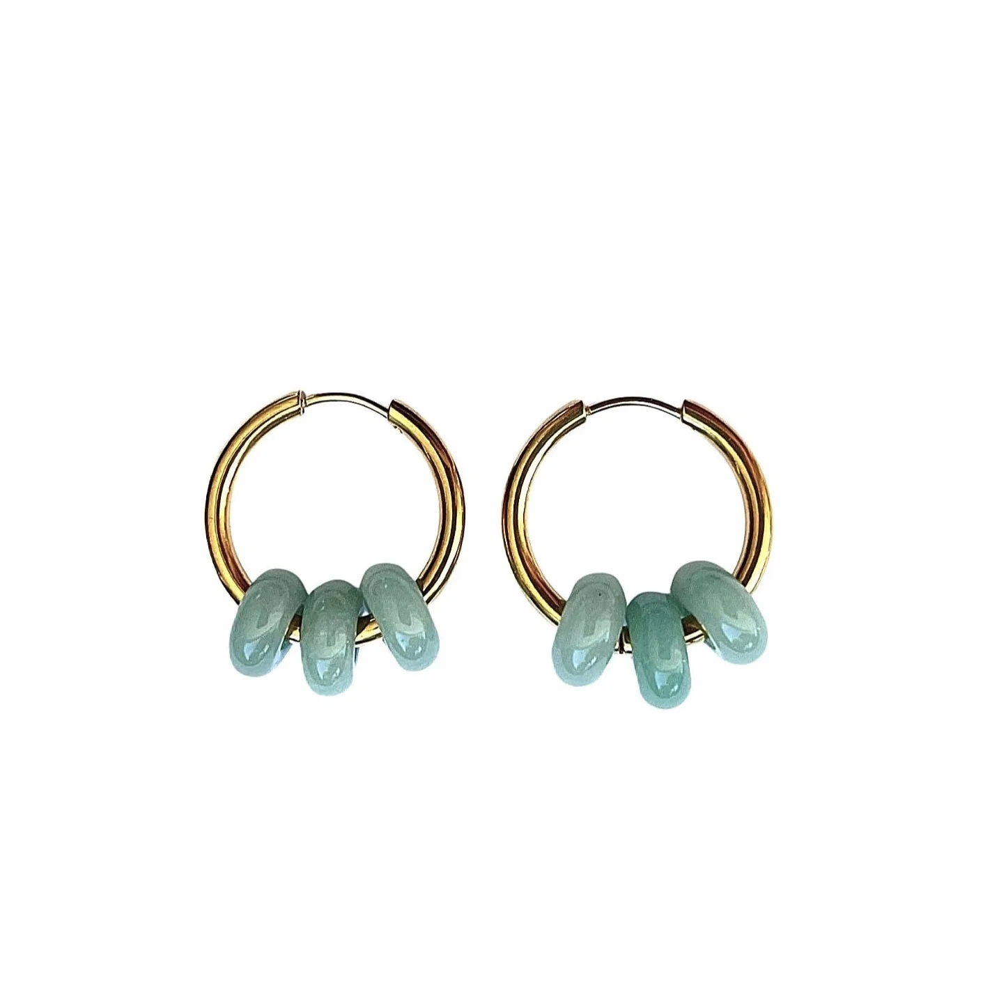 Boucles d'Oreilles Créoles Plaquées Or 24 Carats Pierre Naturelle Donut ASTER ALHELÍ