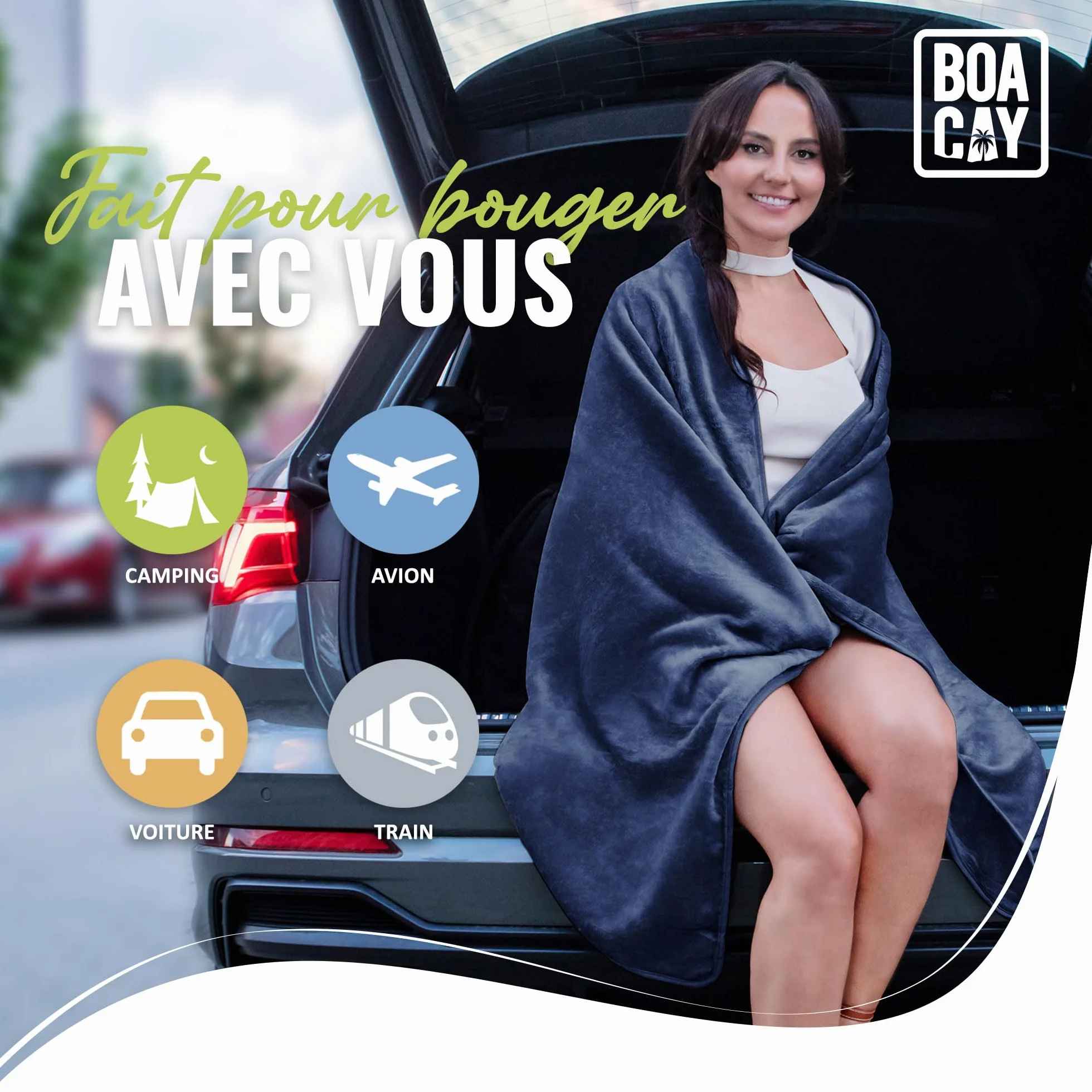 BOACAY Couverture de Voyage Douce Chaude Avion Voiture Oreiller Compact Manchon Bagages Clip Sac à Dos