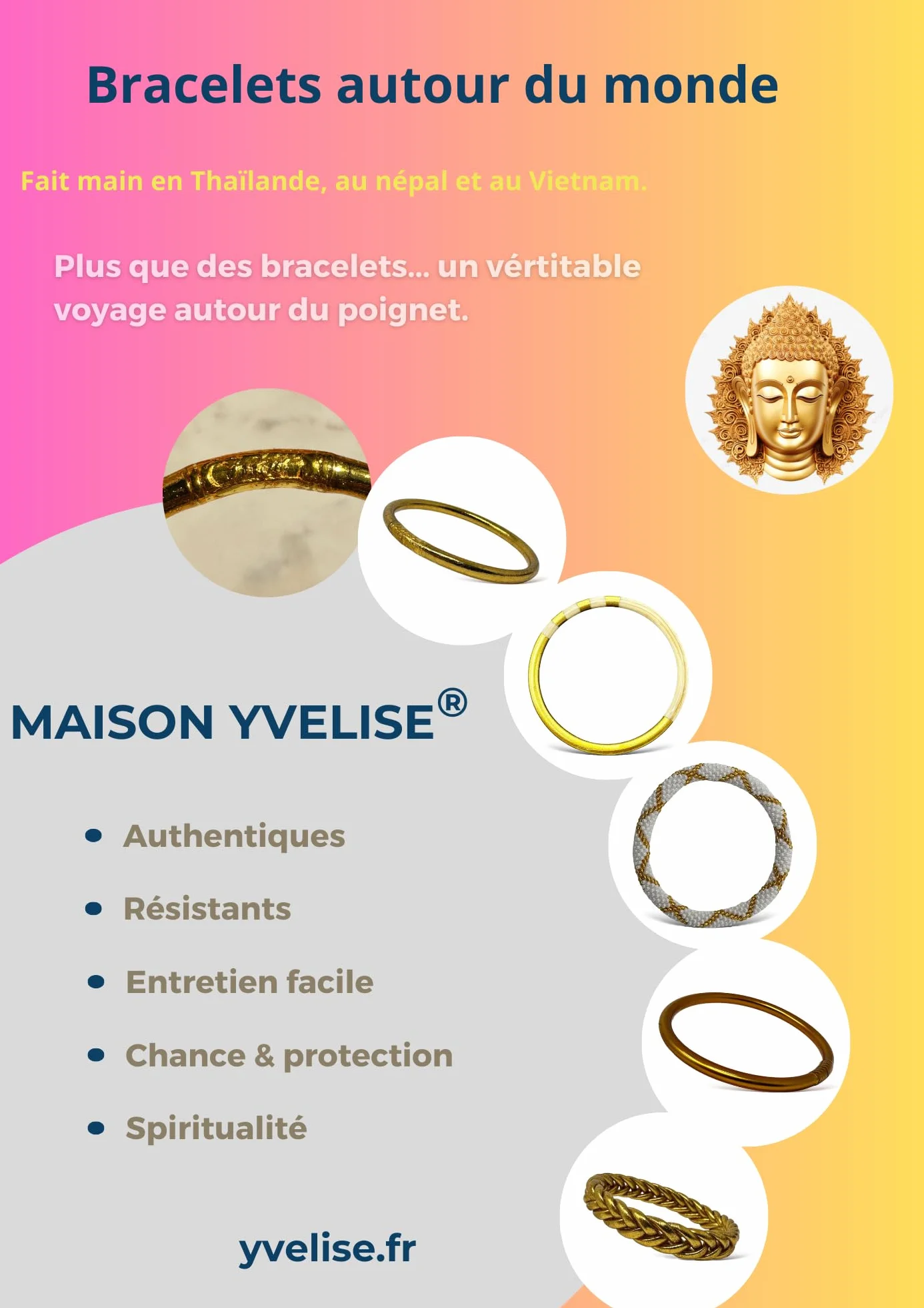 Yvelise Bracelet femme Népalais perles Fait main Authentique