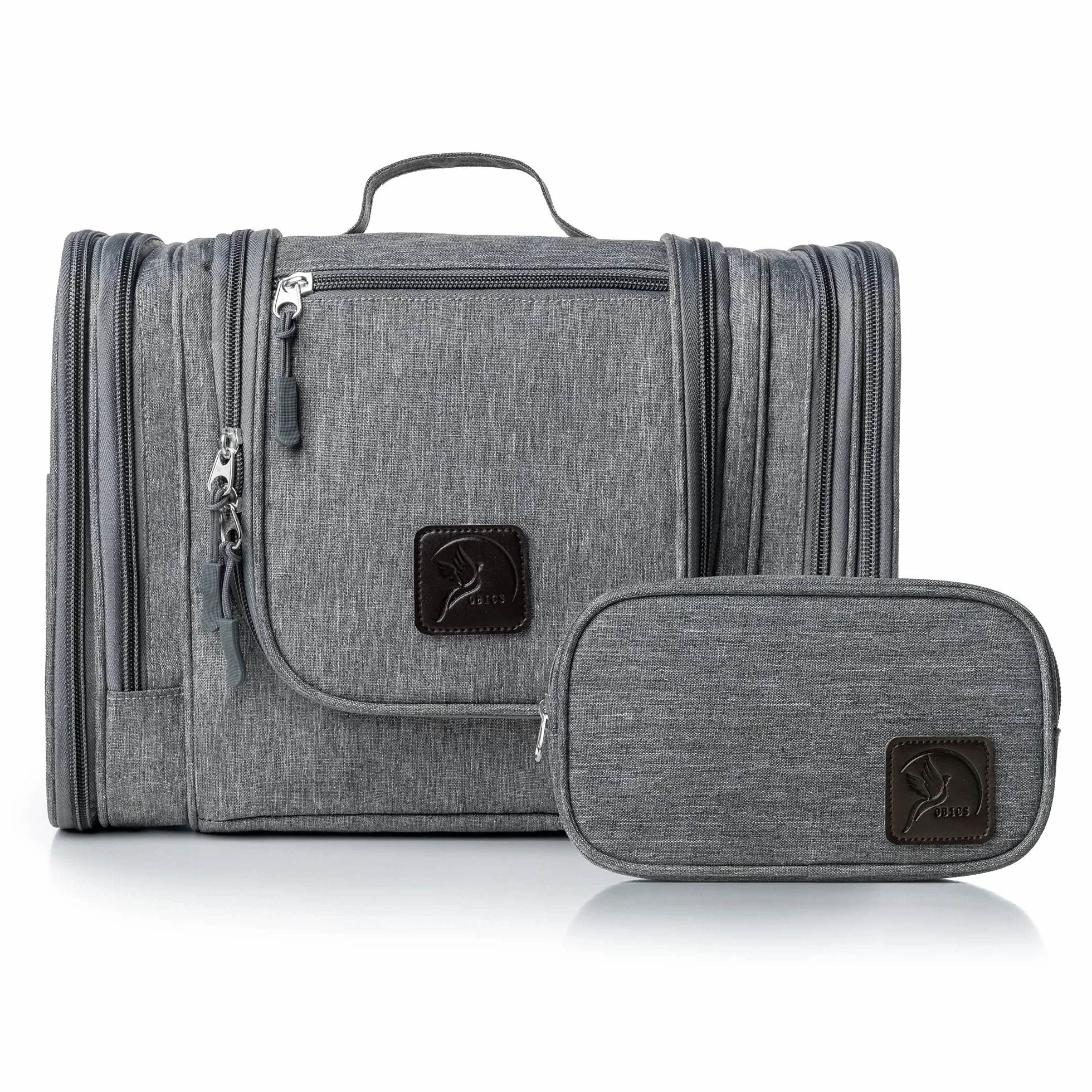 Obics® Trousse de Toilette Voyage 8L Gris Grand Sac à Cosmétiques avec Poignée de Suspension et Miroir 10 Compartiments