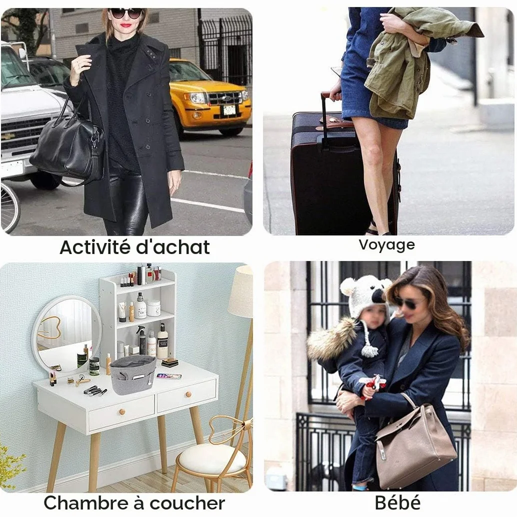 Organisateur de Sac à Main Femme Poids Léger Multi Poches Marron Bag in Bag