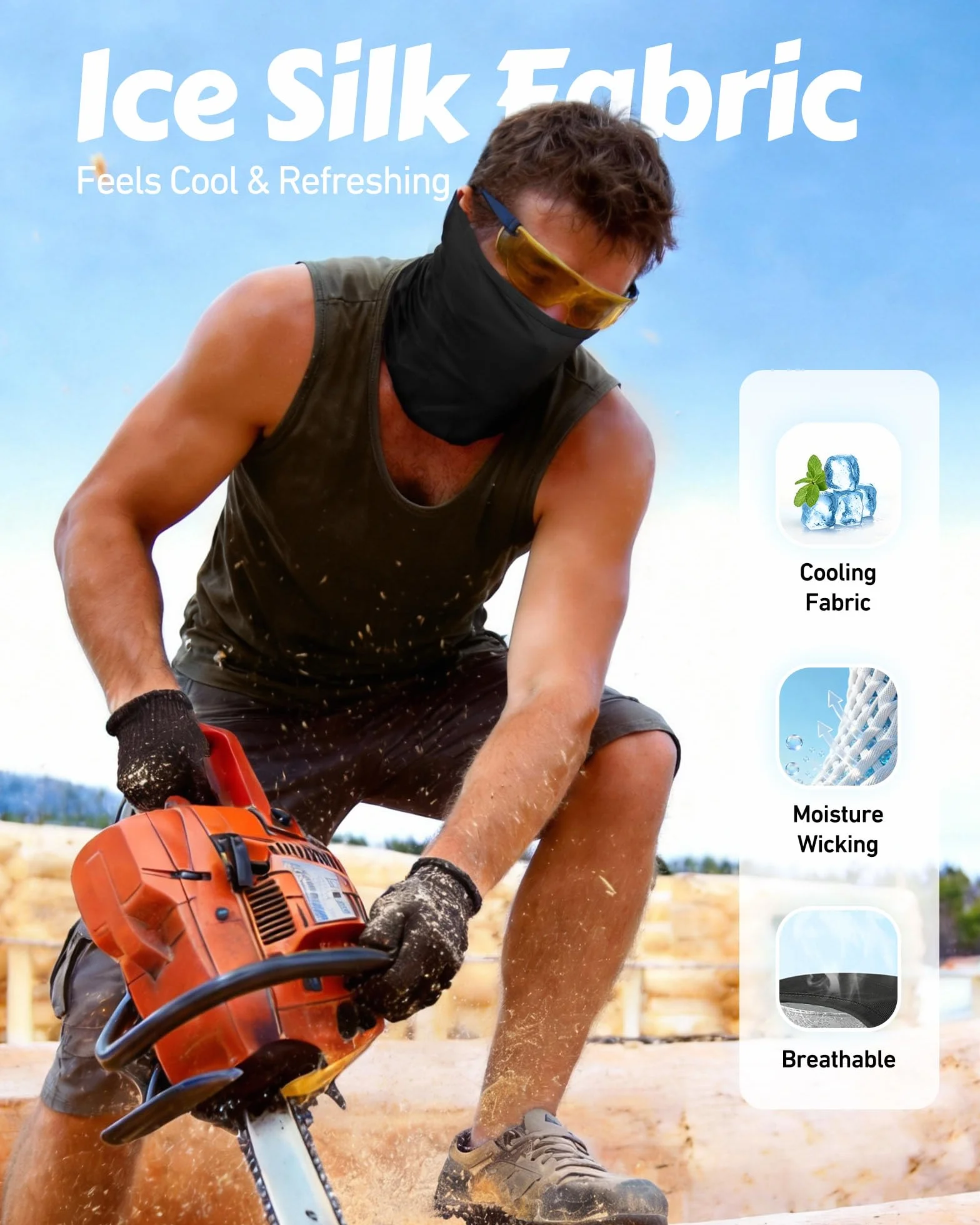 AWUMBUK Cagoule Moto Été Balaclava Masque Sport UV Tissu Glacé Respirant Homme Femme Vélo Randonnée Course Protection Solaire Anti-Insectes Noir