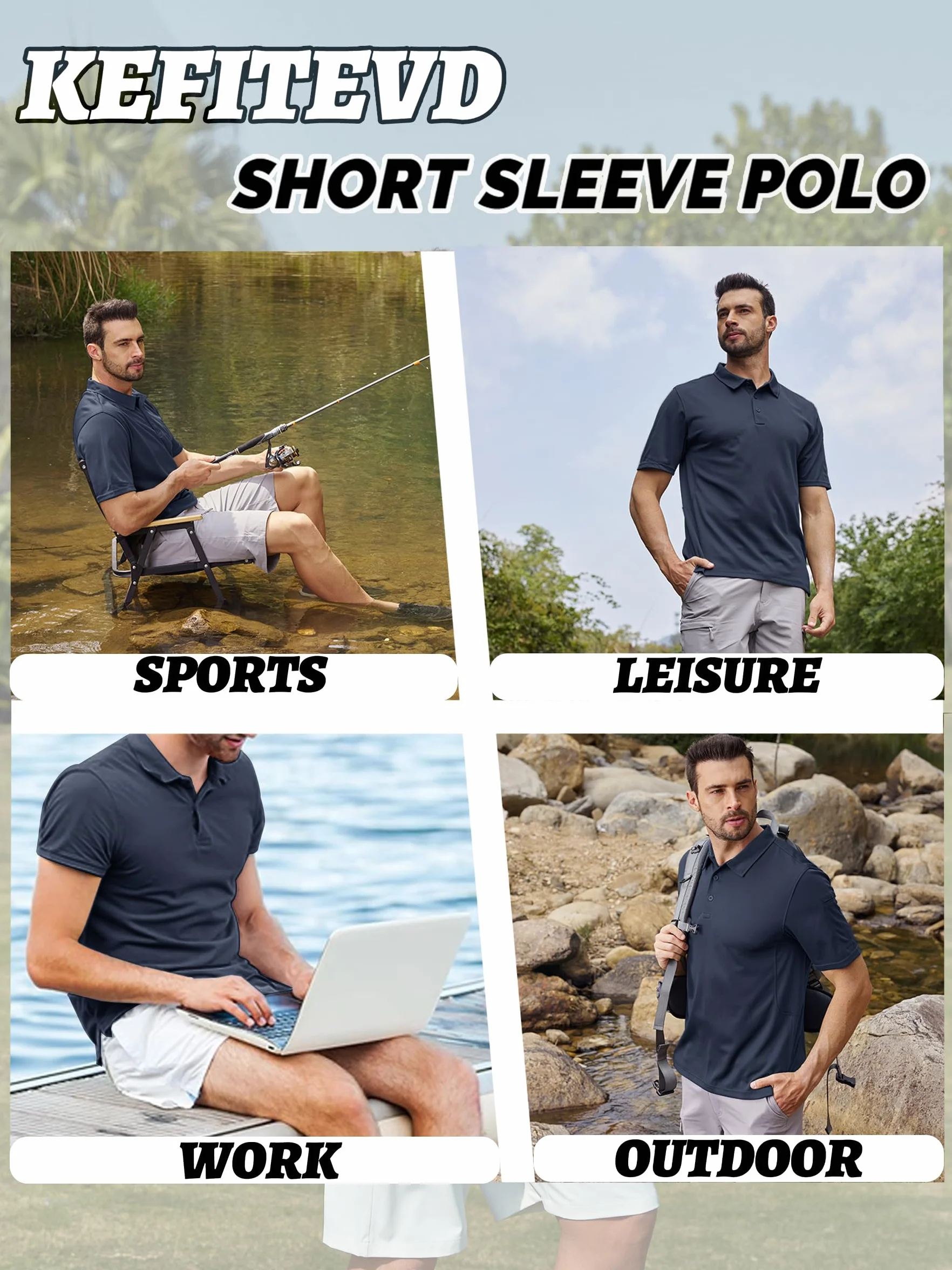 KEFITEVD Polo Homme T-Shirt Golf Séchage Rapide Manches Courtes Été Léger