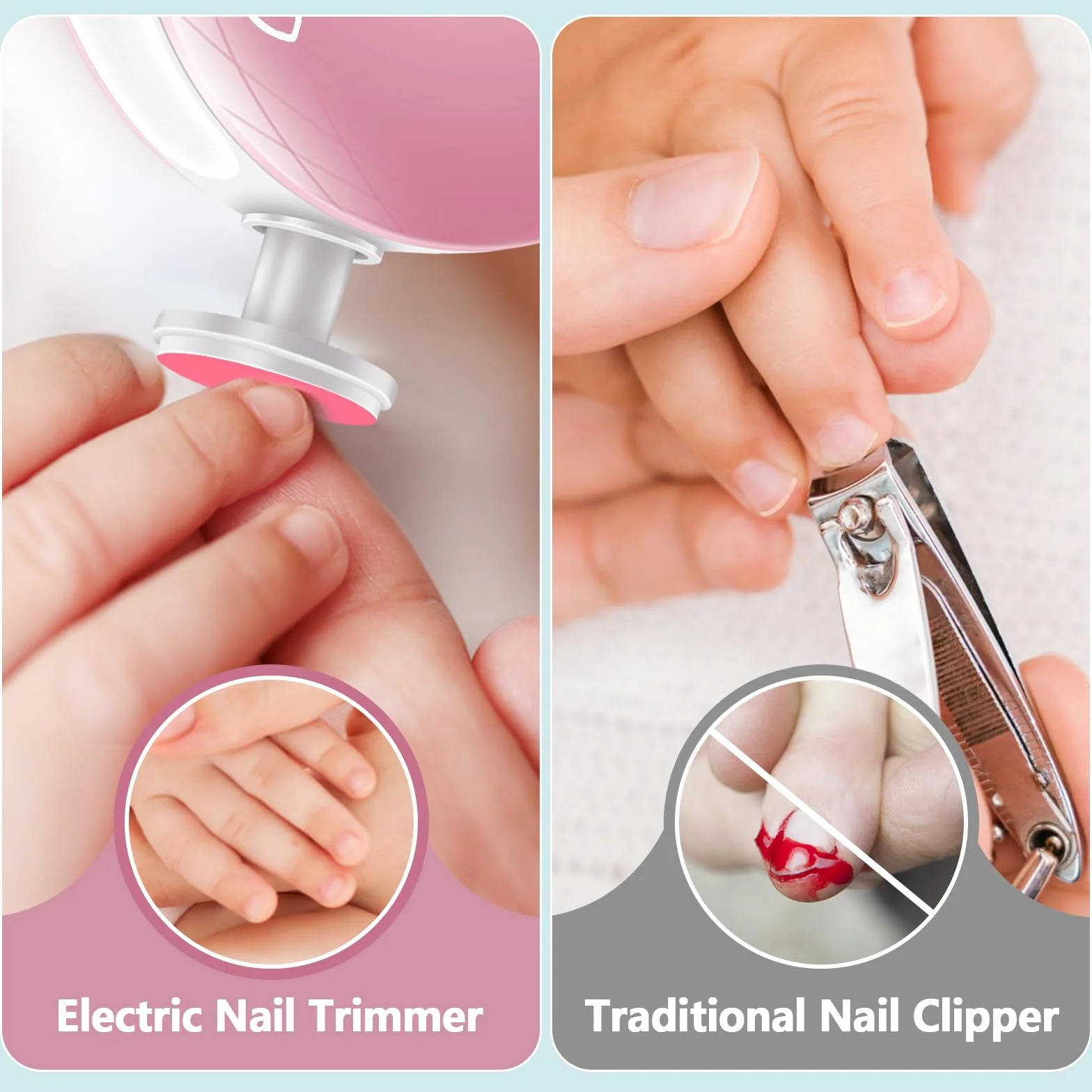 Blendura Lime à Ongles Électrique pour Bébé, Kit de Manucure 6 en 1, Rose, Faible Bruit, Sécurité Enfant