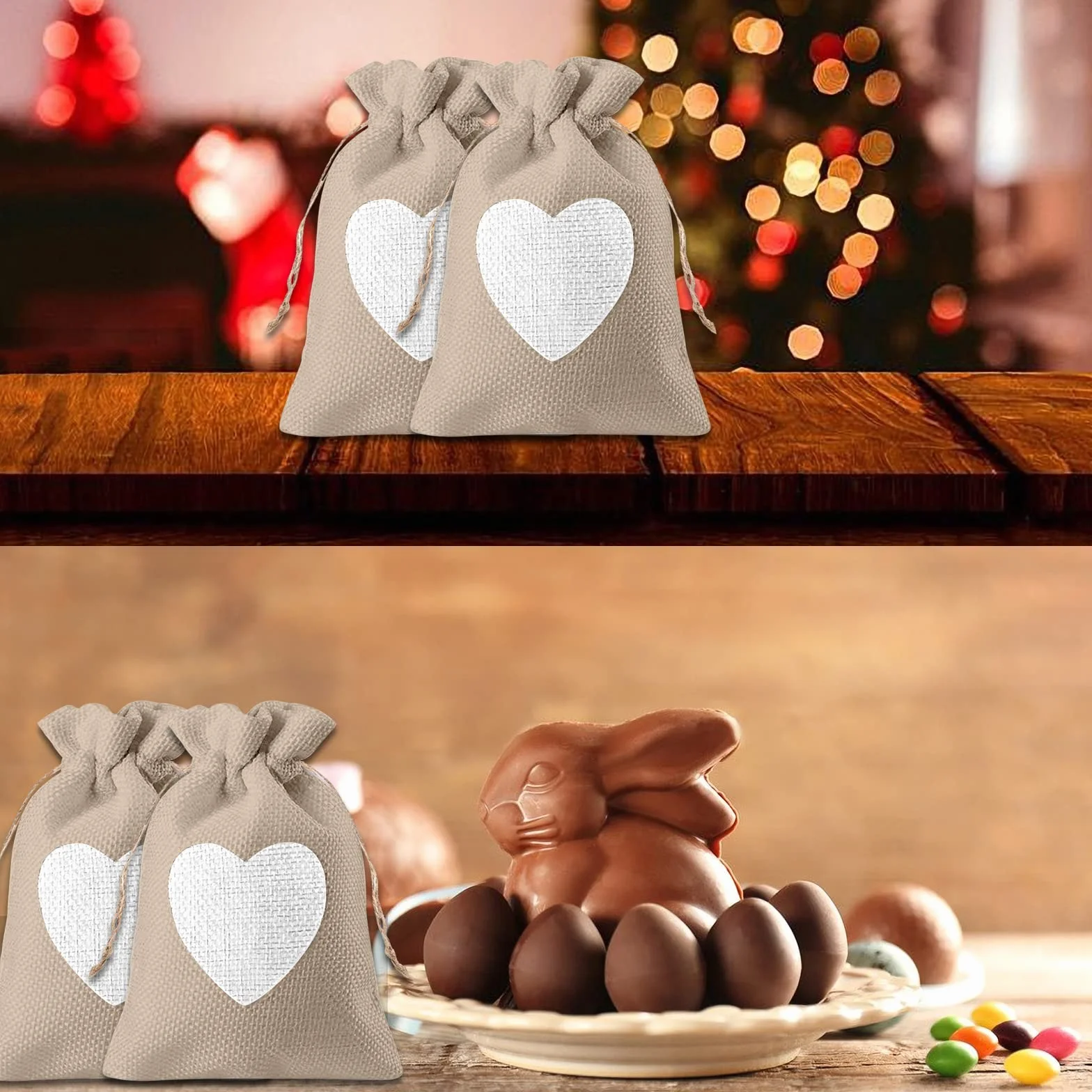 VEGCOO Sachets en Toile de Jute Motif de Coeur 10x14cm Multicolore pour Mariage Bonbons Cadeau