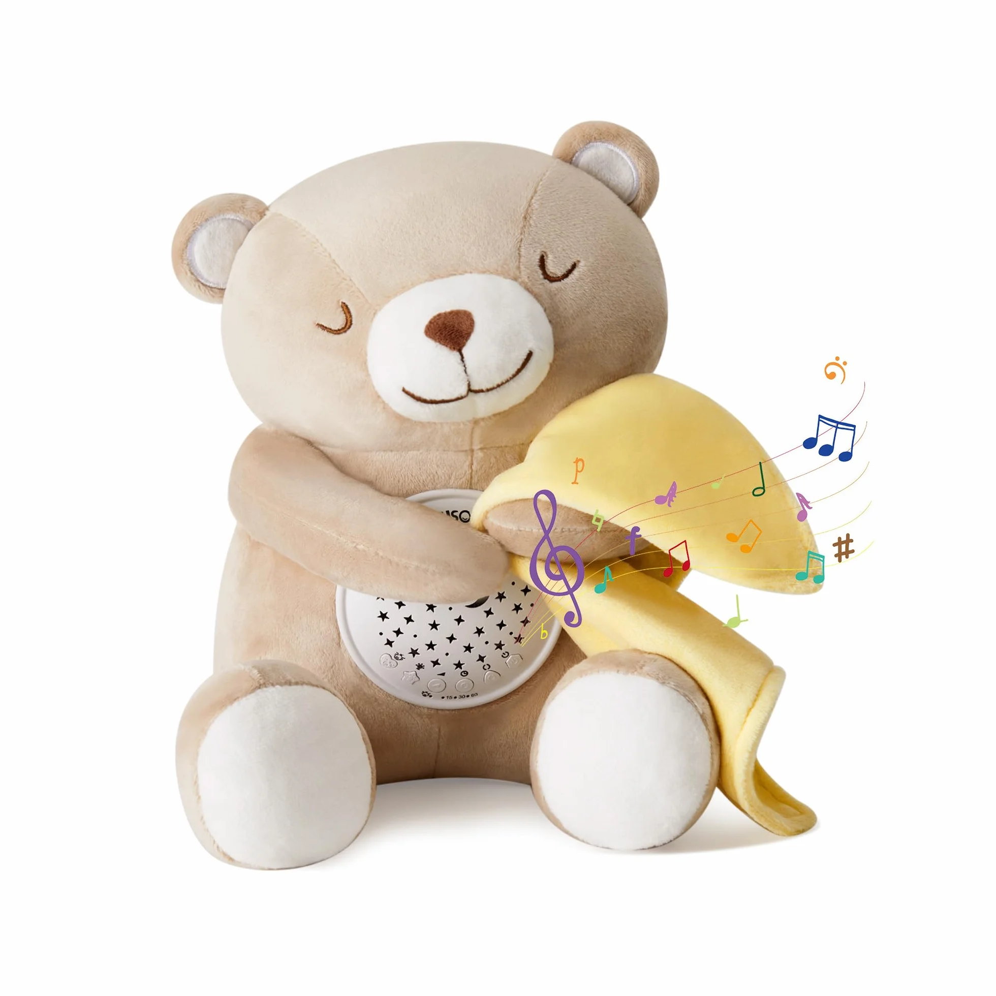 APUNOL Jouet en Peluche Musical Lumineux Bébé, Veilleuse Apaisante Ours avec Berceuse Projection Lumineuse Bruit Blanc, Cadeau Naissance