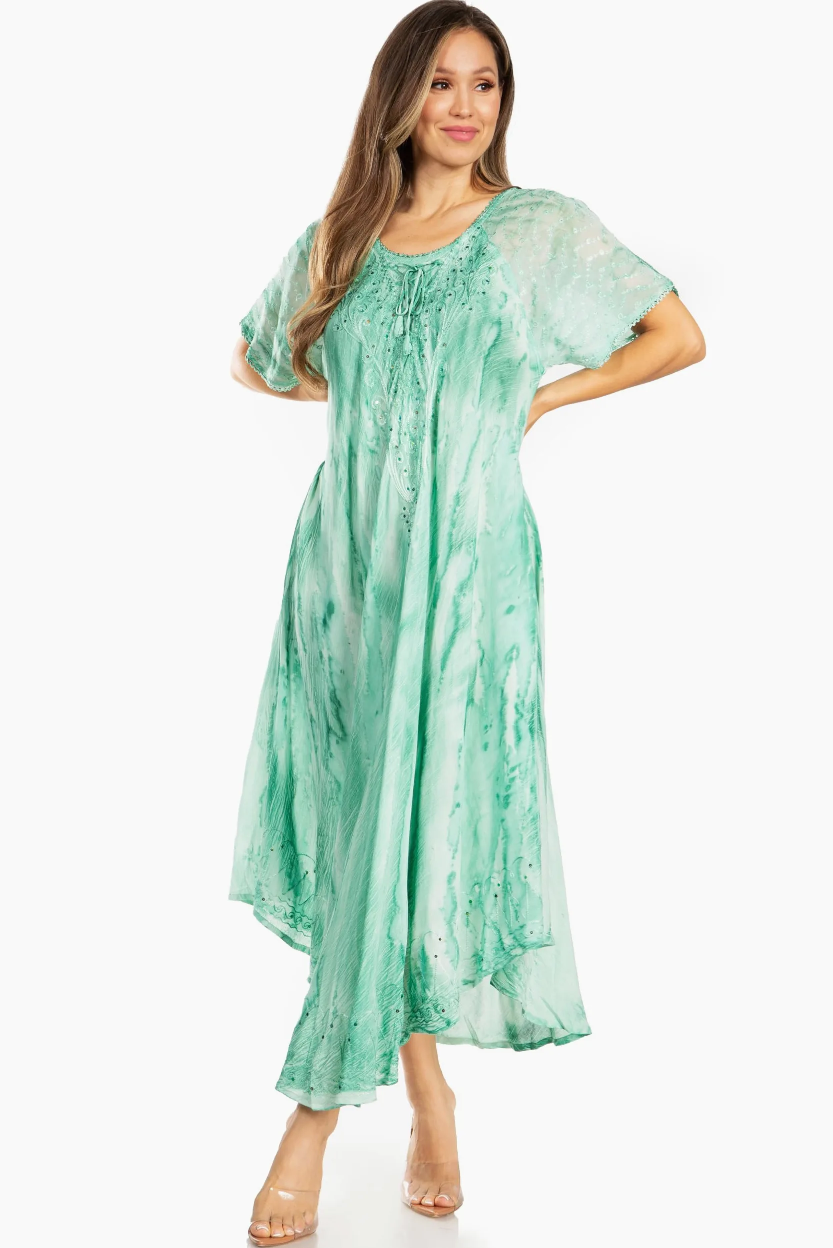 Sakkas Myani Two Tone brodé Sheer Manches Caftan Robe Longue | Couvrir