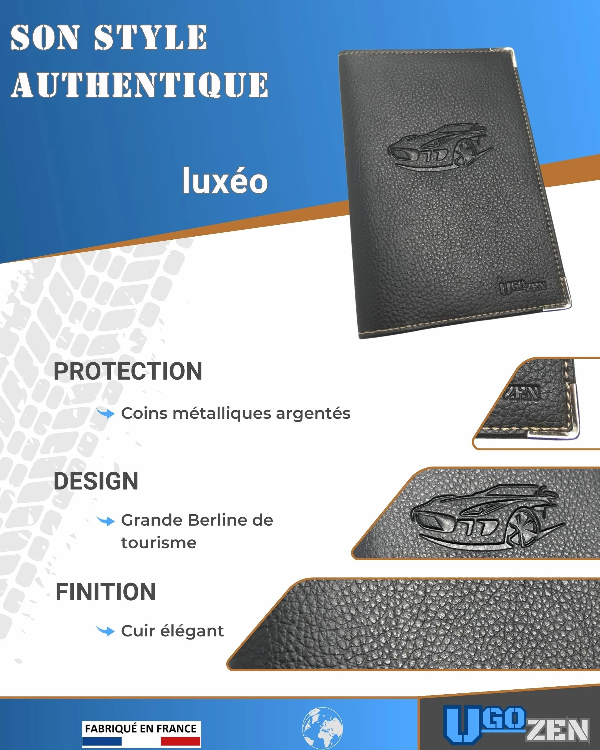 Ugozen Pochette Carte Grise Luxeo Porte Papier Voiture Etui 3 Volets Cristal Inclus