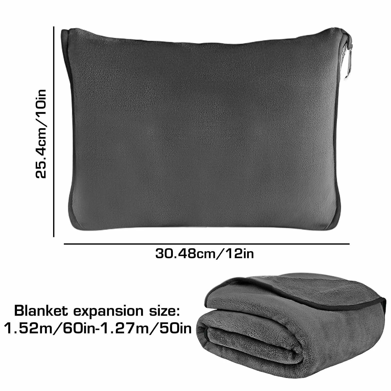 SPORWAY Couverture de voyage 2 en 1 127 × 152 cm grise avec taie d'oreiller douce et chaude