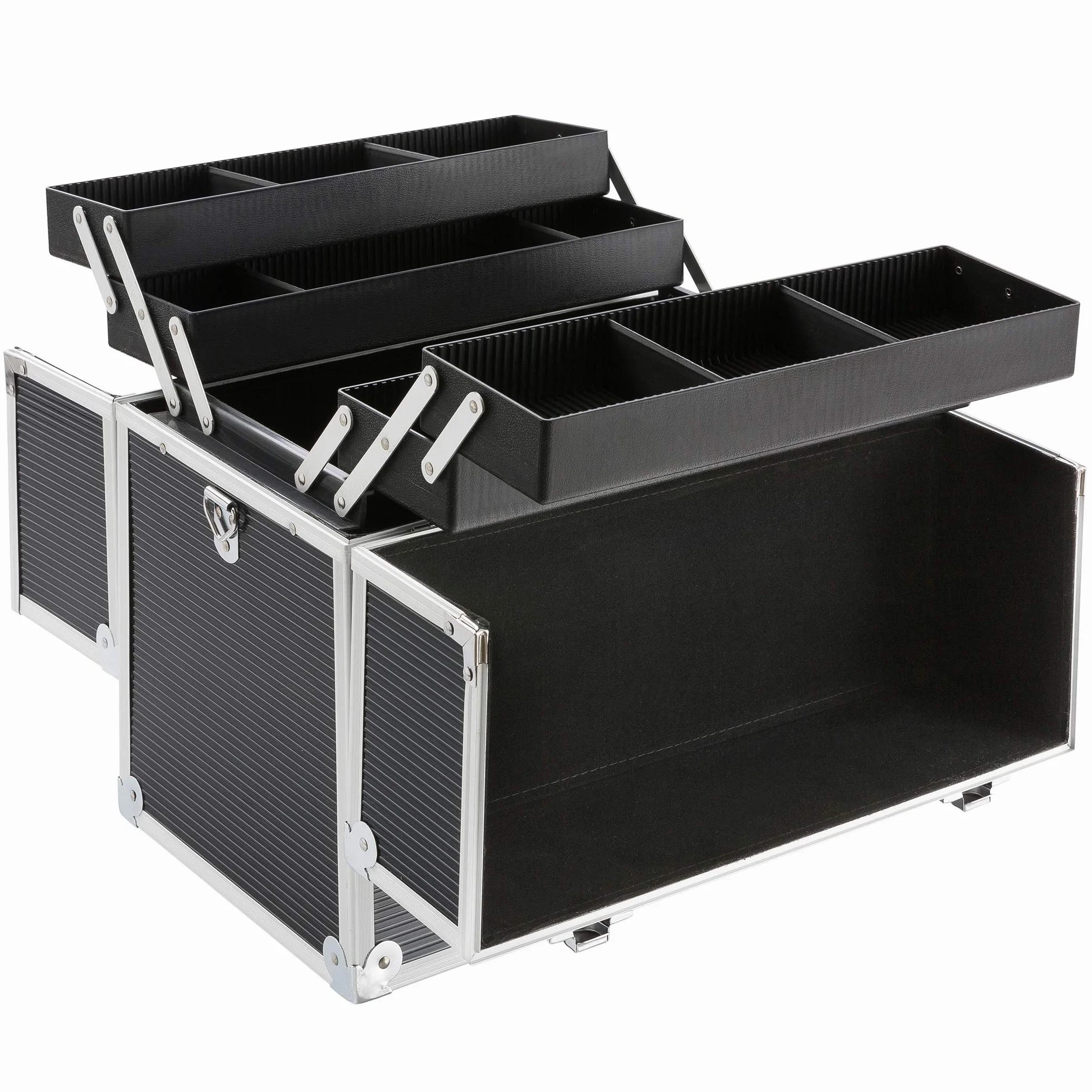Arebos Valise cosmétique 26L 13 Compartiments Serrure et clé incluses étages dépliables 8 séparateurs 39 x 36 x 23 cm Noir