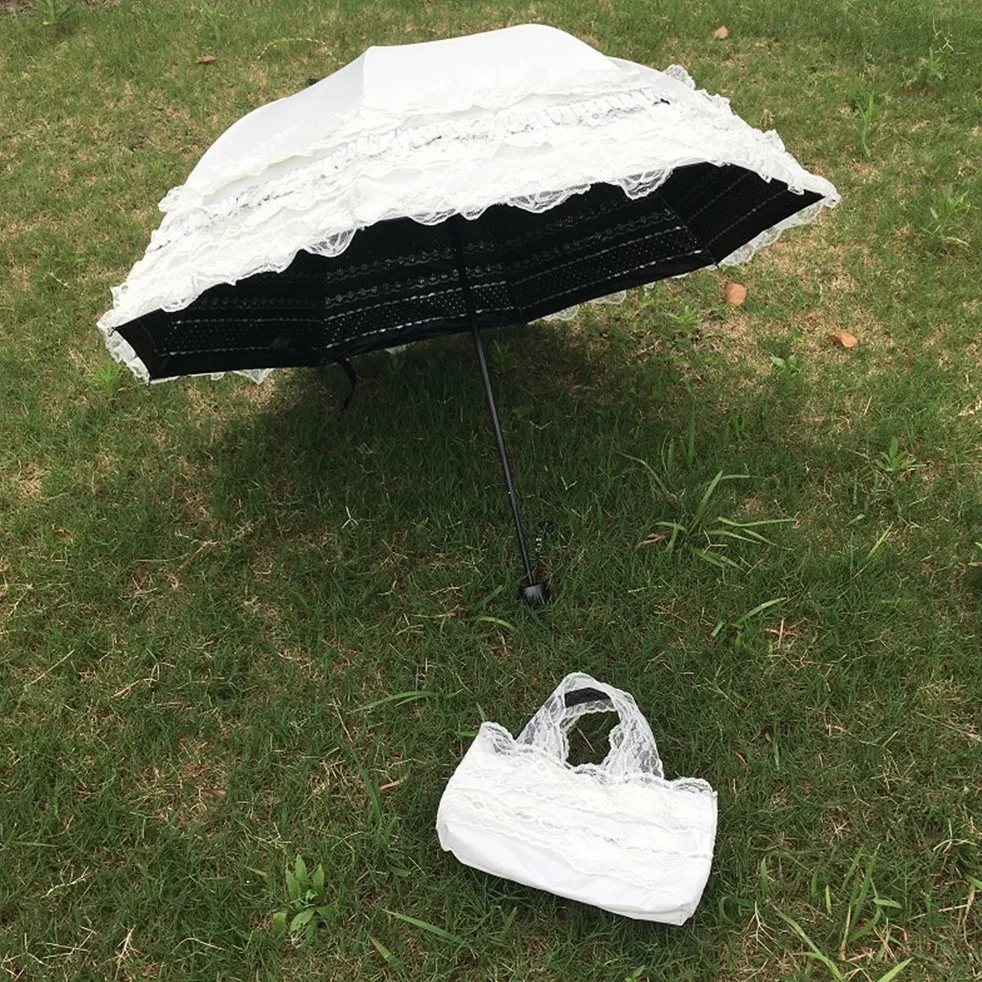 Parapluie Pliant Femme Anti-UV Dentelle Ombrelle Parasol Pluie été