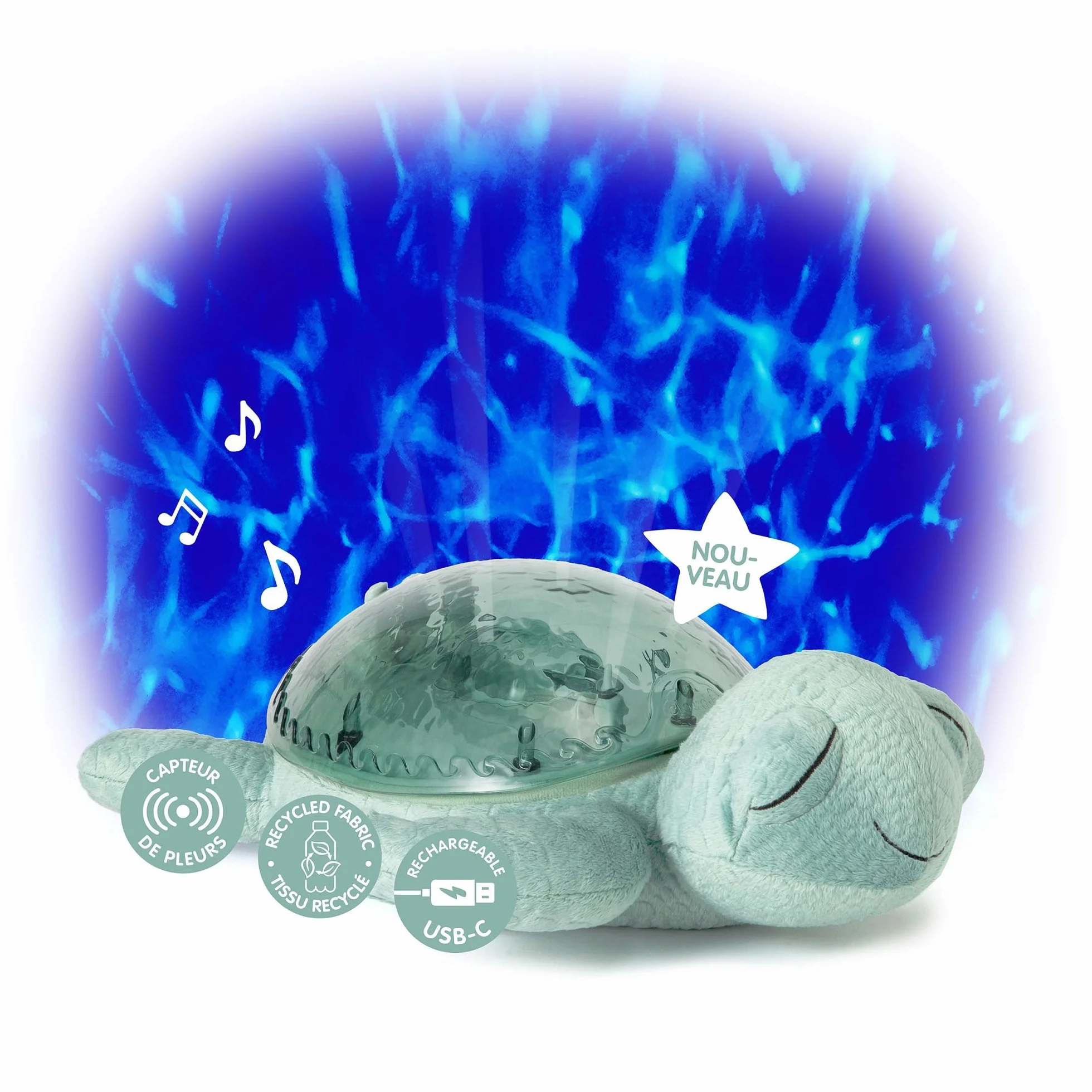 Cloud b Tortue tranquille Veilleuse projecteur océan avec bruits blancs et sons apaisants rechargeable Vert