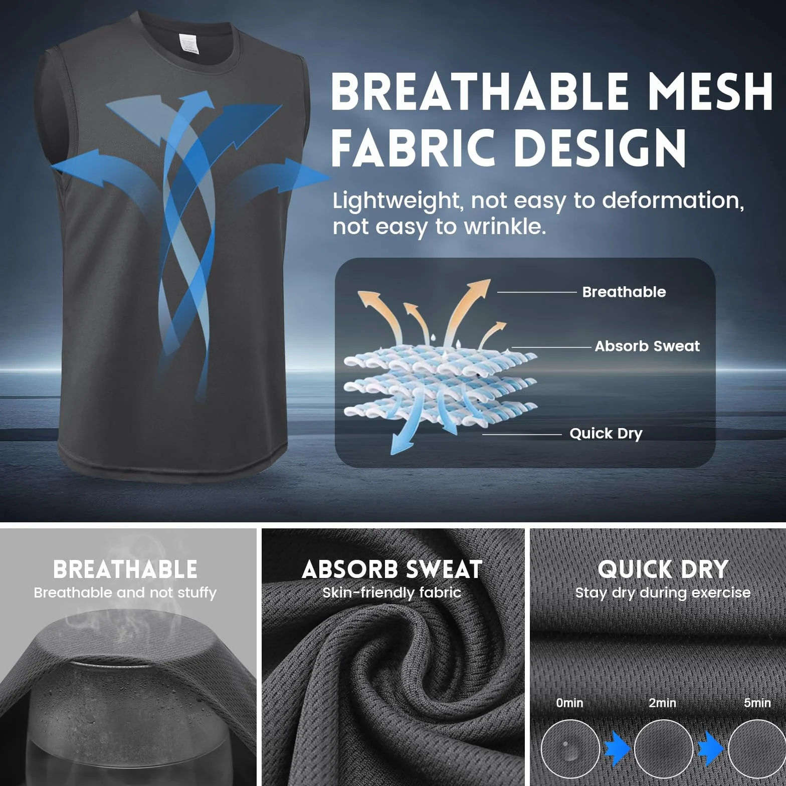 MEETYOO Lot de 5 Débardeurs Homme, Sous-Vêtement Technique sans Manches, T-Shirt Respirant Gainant pour Running, Fitness