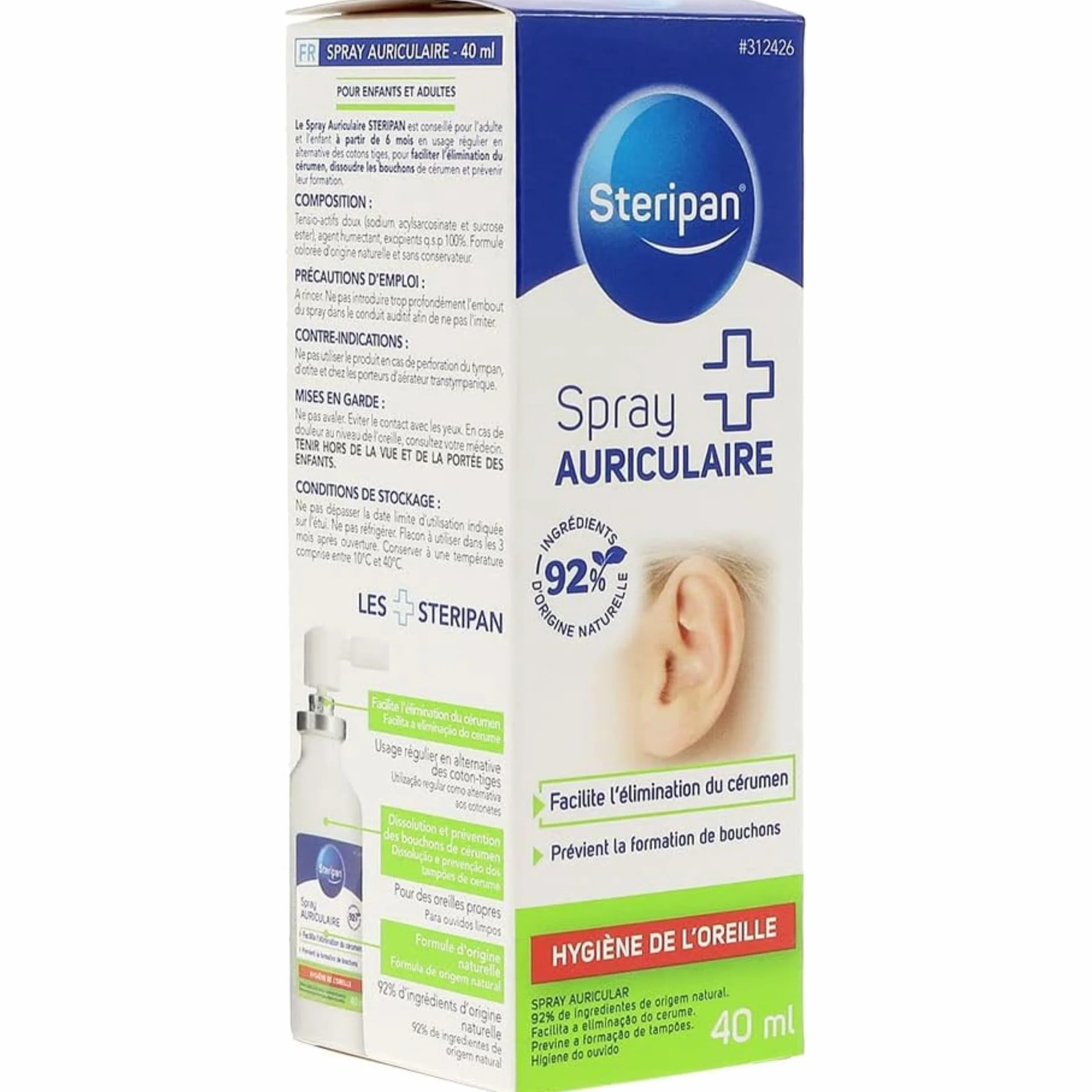 Spray Auriculaire Steripan - Élimination du Cérumen 92% Ingrédients Naturels - Prévient les Bouchons
