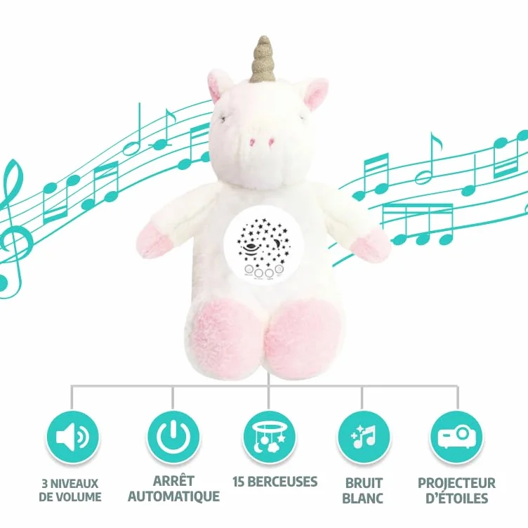 Peluche Veilleuse Bébé Musicale et Lumineuse avec Machine Bruit Blanc, 15 Mélodies, Cadeau Naissance