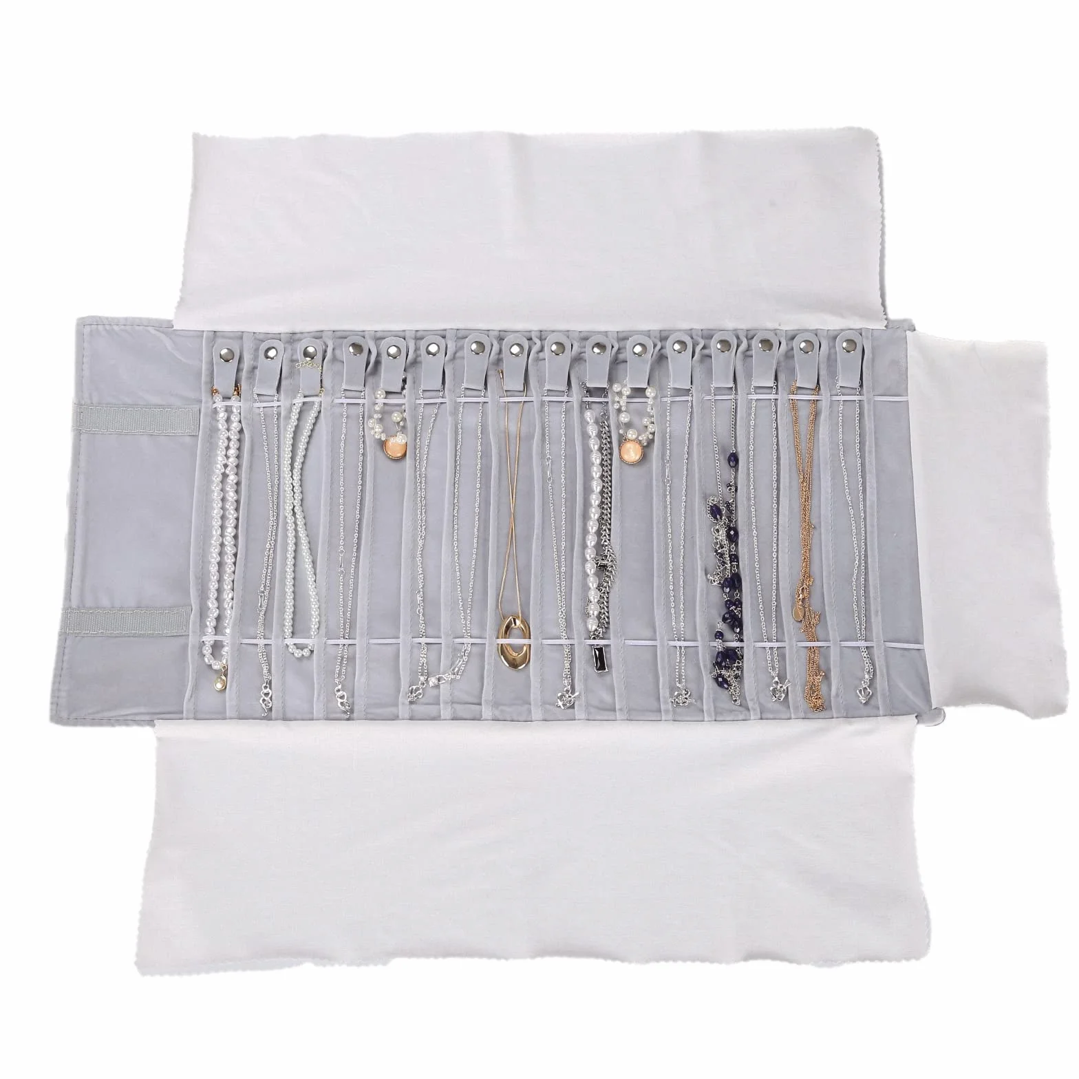 Organisateur de Bijoux Pliable Grande Capacité Sac de Rouleau Gris Flannel