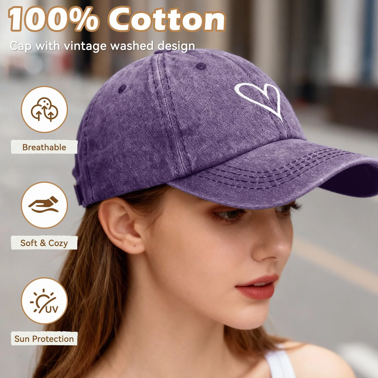 Casquette Queue de Cheval Femme Coton Anti UV Sport Vintage Baseball