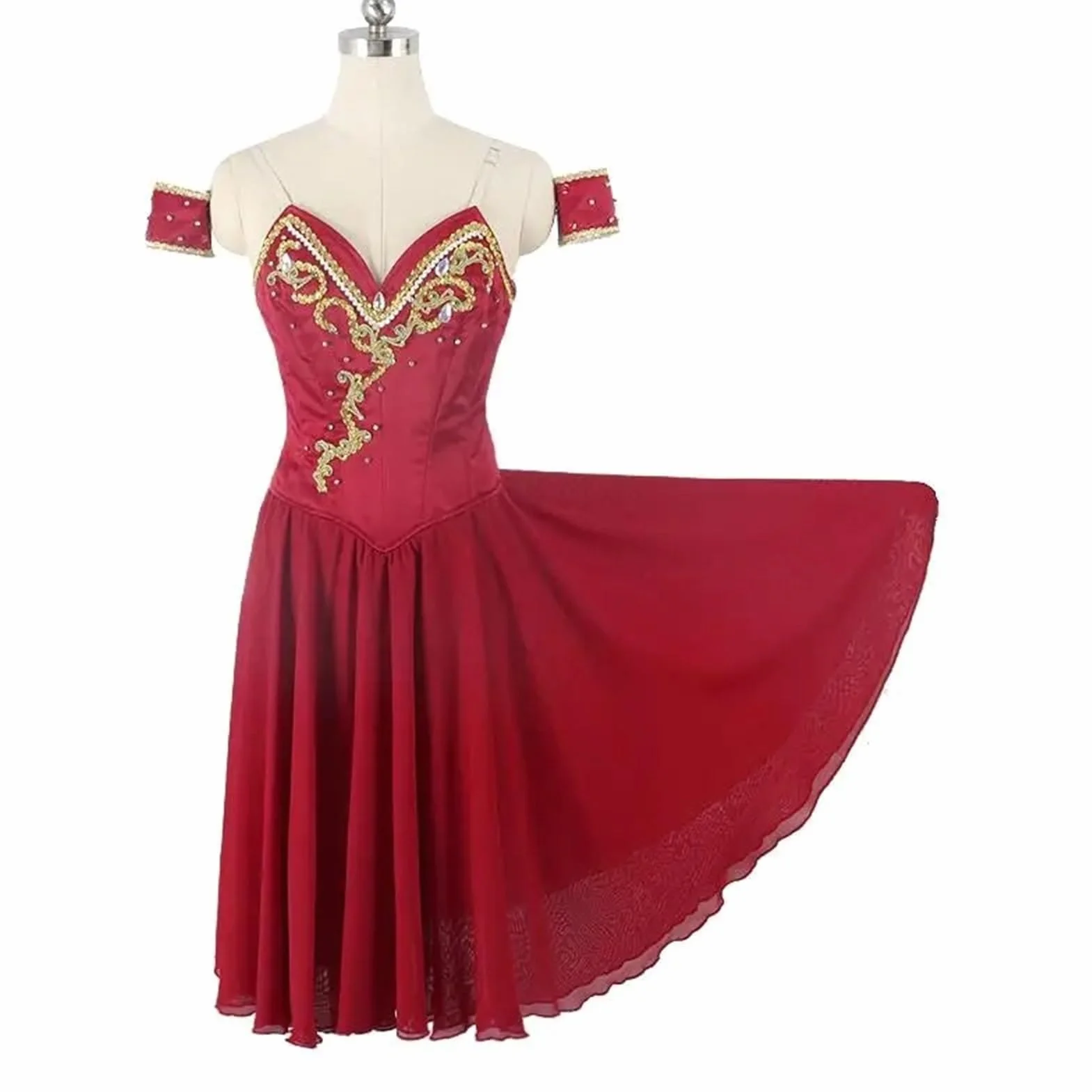 Robe de Ballet en Mousseline de Soie pour Filles et Adultes, Jupe Danse Lyrique Rouge Professionnelle