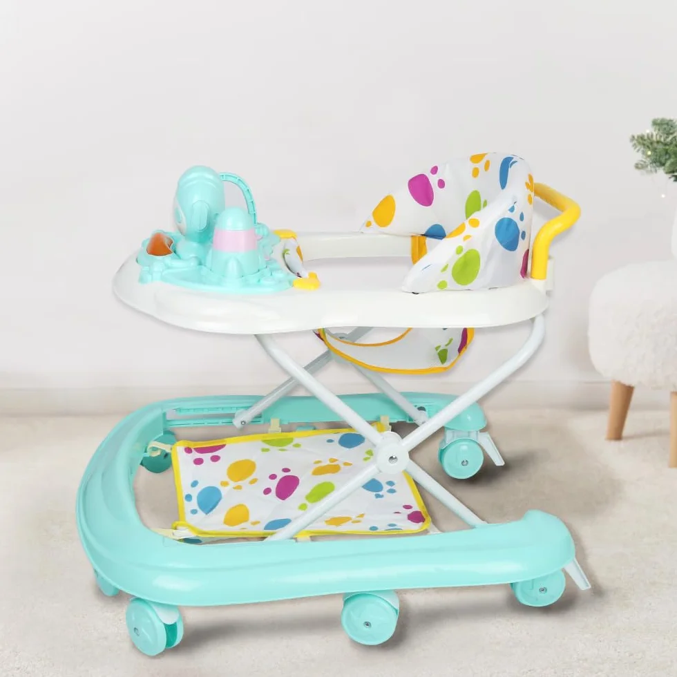 OHMG Trotteur 4 en 1 bébé avec plateau d'alimentation amovible, musique et lumières, pliable, centre d'activités avec basketball stand