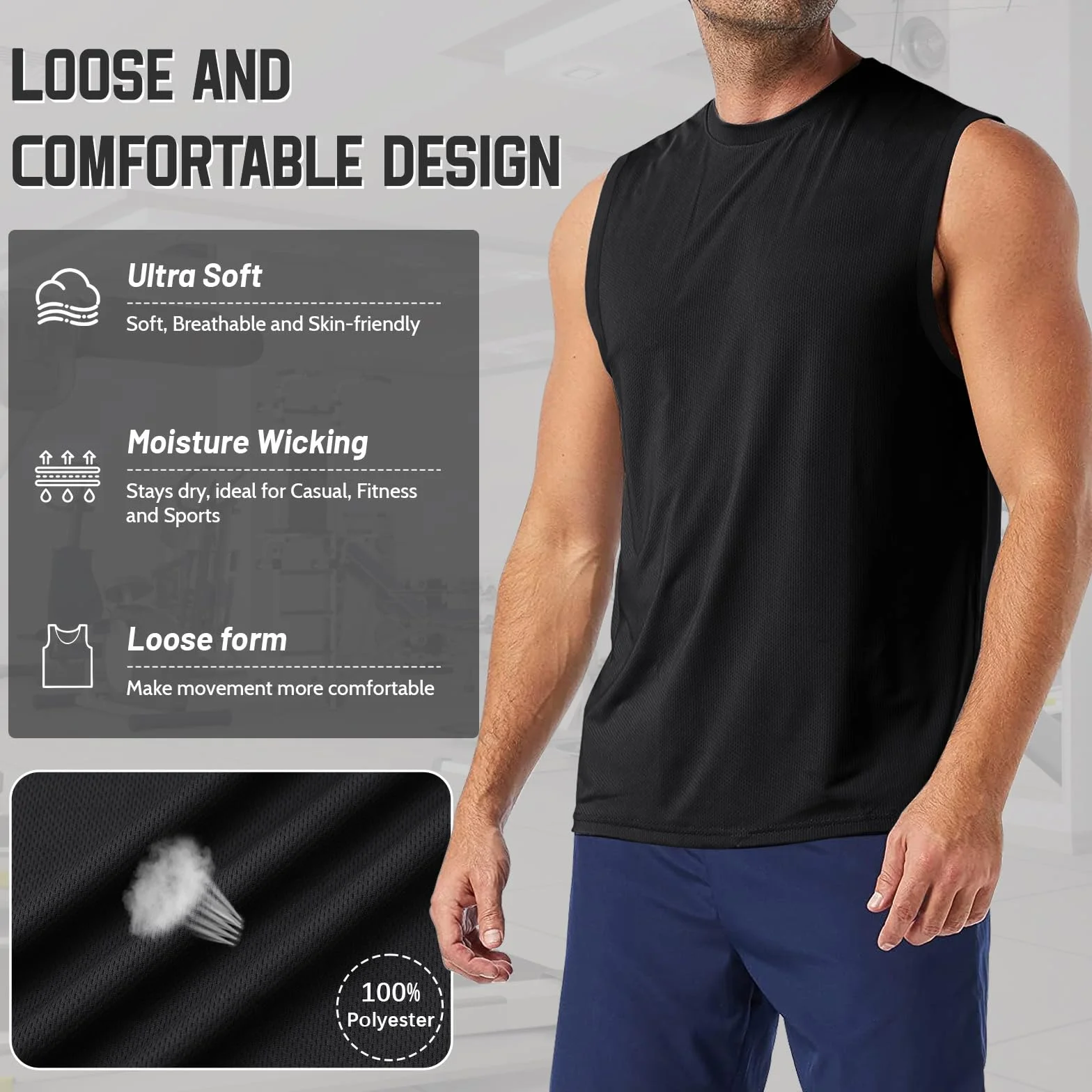 MEETYOO Lot de 5 Débardeurs Homme, Sous-Vêtement Technique sans Manches, T-Shirt Respirant Gainant pour Running, Fitness