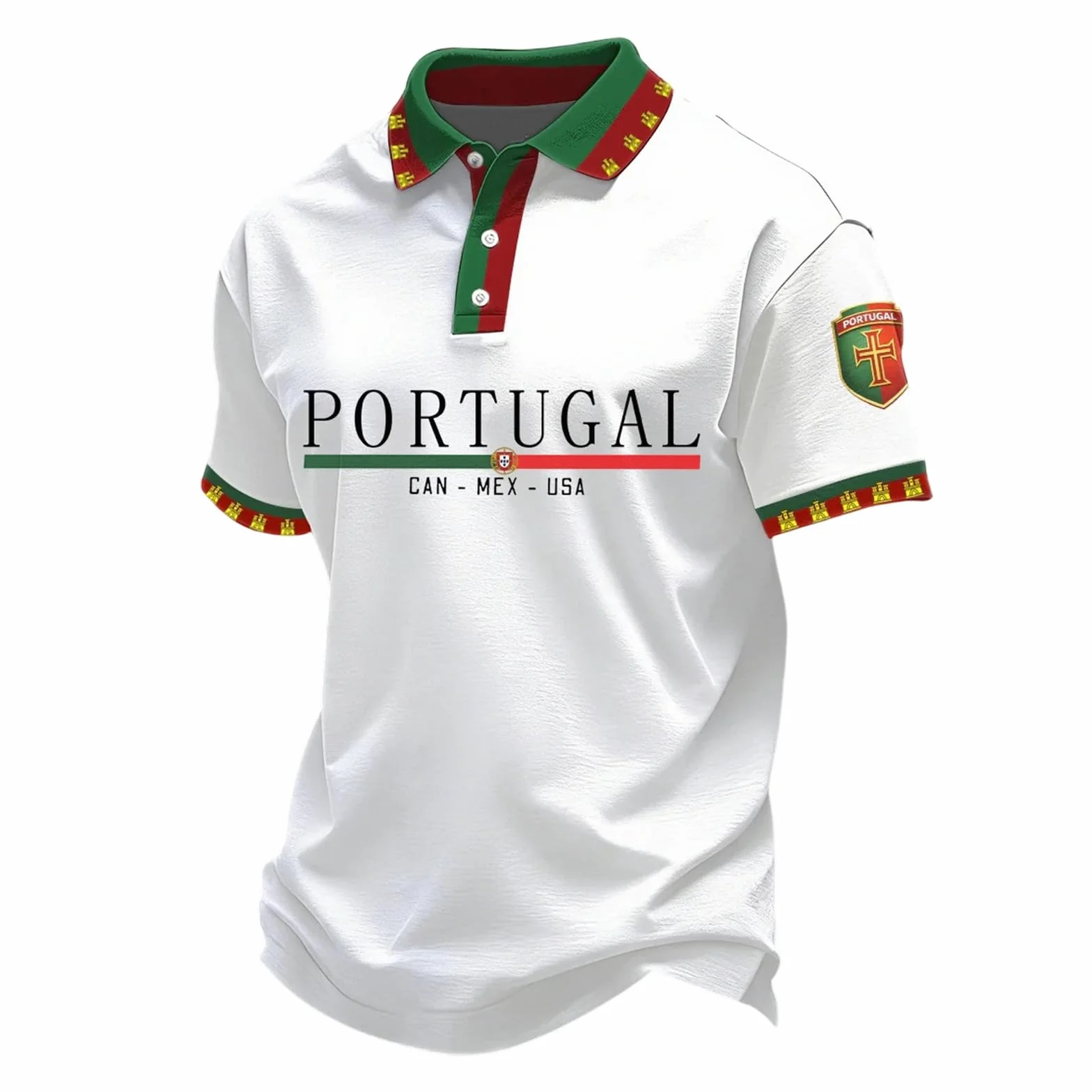Polos Hommes Manches Courtes Imprimé Drapeau du Portugal Séchage Rapide Respirant Tshirt Hommes Polo d'été Casual Sport Shirt Regular Fit Polos de Golf