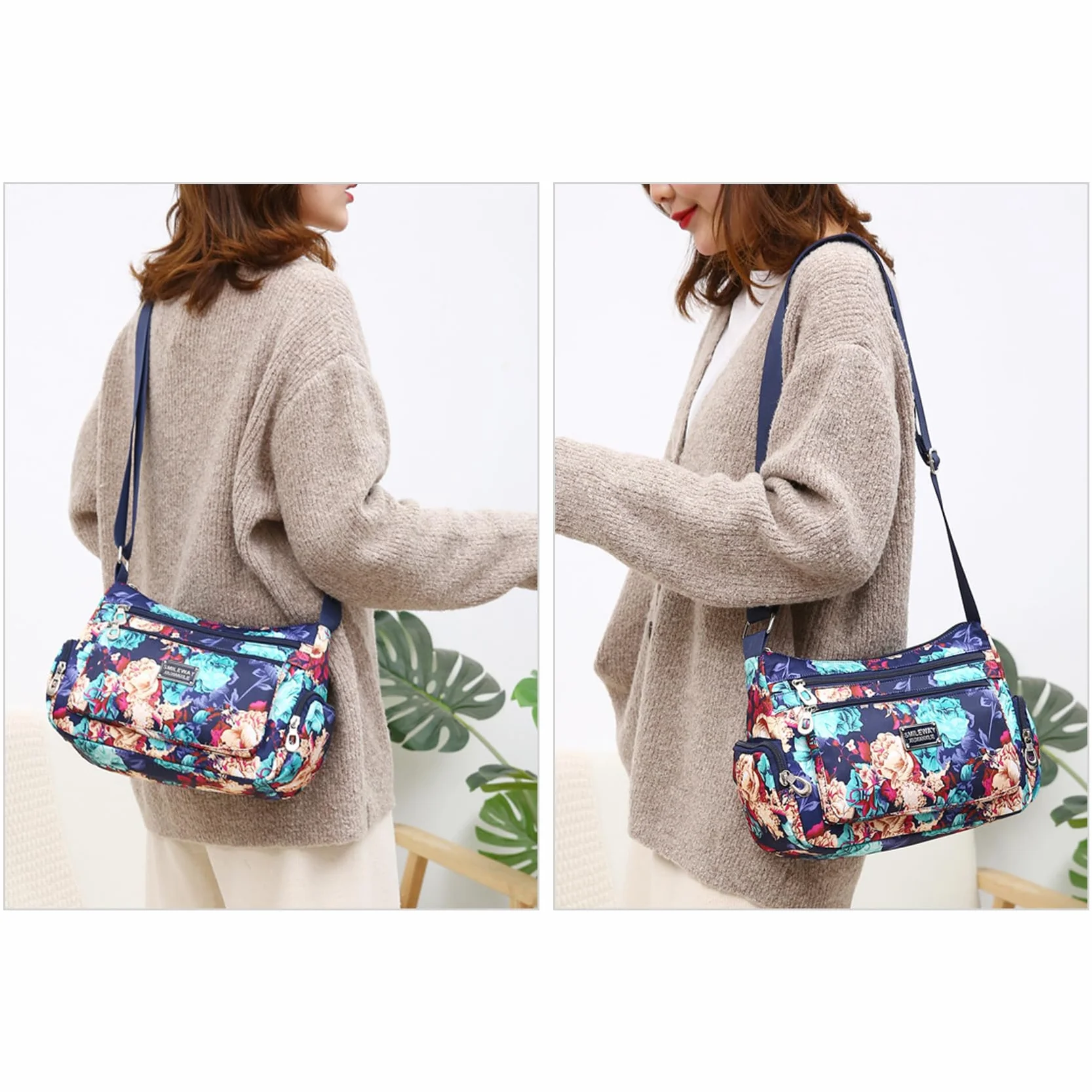 NOTAG Sac Bandoulière Femme Léger Multi-Poches Imperméable Nylon Voyage