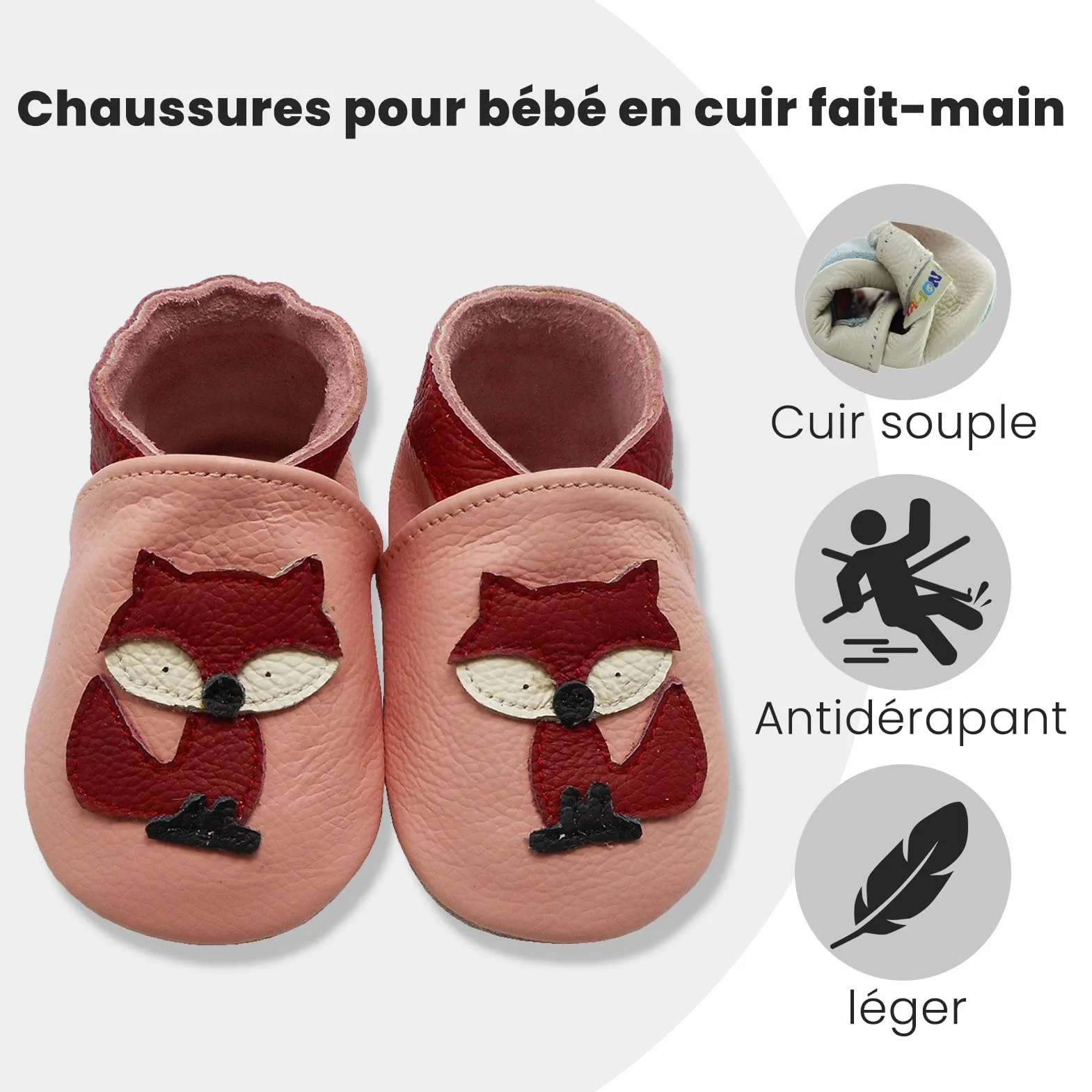 Chaussons Cuir Souple Bébé Antidérapante Chaussures Premiers Pas